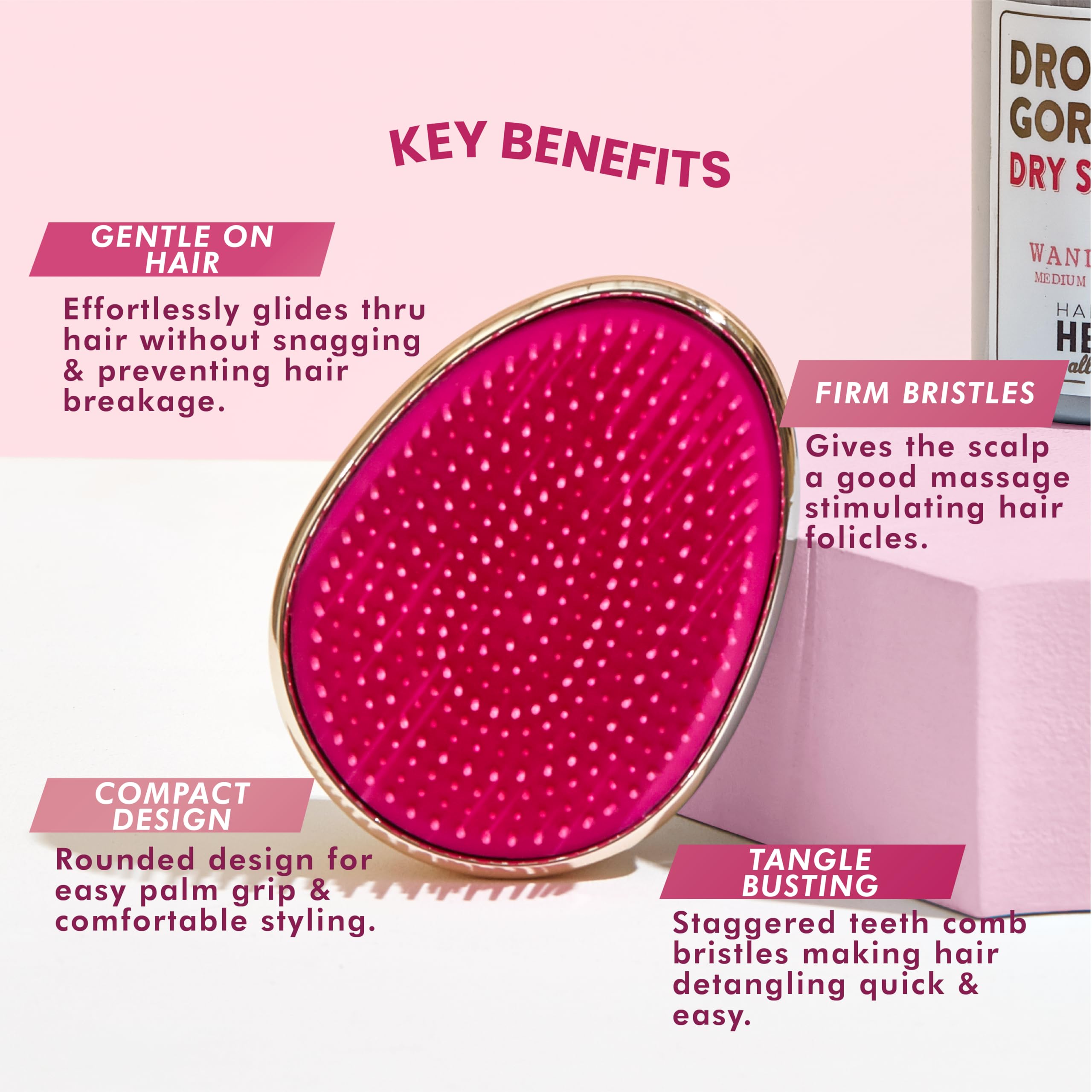 Drop Dead Gorgeous Rose Gold Hair Brush | For Wet & Dry Hair | All Hair Types | Detangler Palm Brush | Self-Care Travel Essential