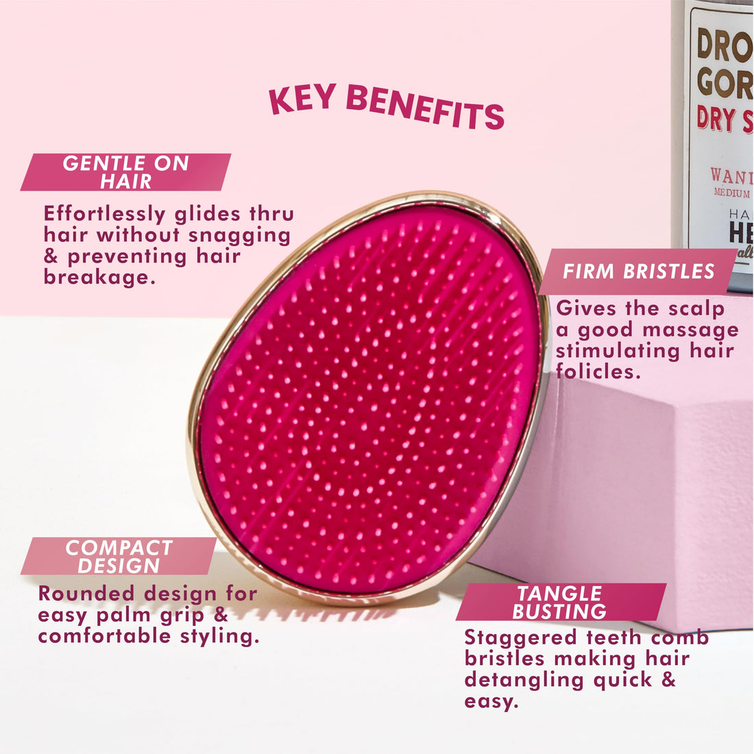 Drop Dead Gorgeous Rose Gold Hair Brush | For Wet & Dry Hair | All Hair Types | Detangler Palm Brush | Self-Care Travel Essential