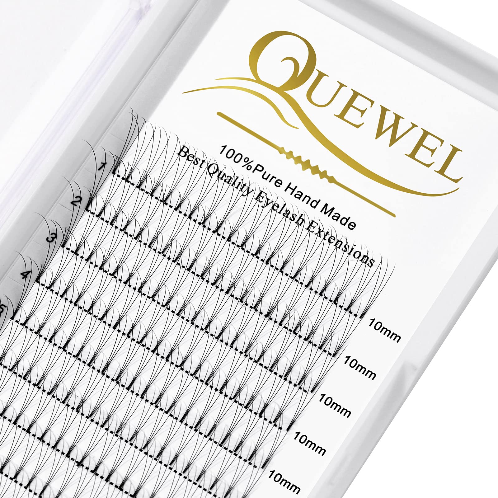 Quewel lash 3D-0.10-C, 10Mm: Russian Volume Premade Fans Eyelashes Extension 3D 4D Thickness 0.07/0.10 Curl C/D Length 8-15Mm By Quewel (3D-0.10-C, 10Mm)