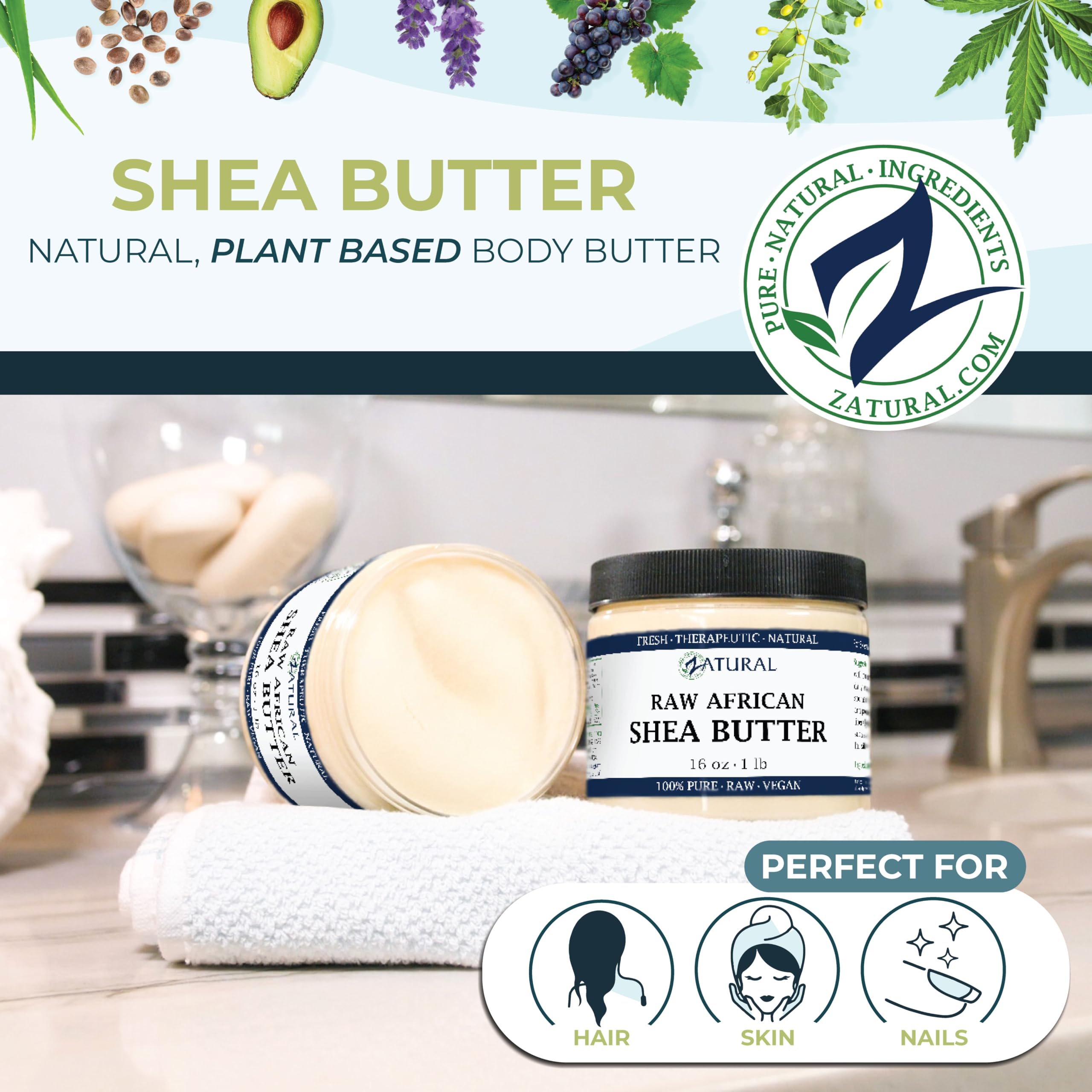 Raw Shea Butter-100% Pure, Virgin, Unrefined, Raw Ivory Shea Butter from NakedOil (16 Ounce)