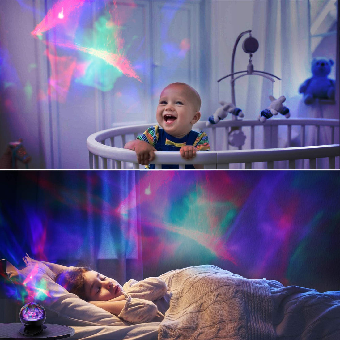 Aurora Northern Light Projection LED Night Light Lamp with 8 Lighting Mode & Speaker, Relaxing Light Show for Baby Kids and Adults, Mood Light for Baby Nursery Bedroom Living Room (Black)