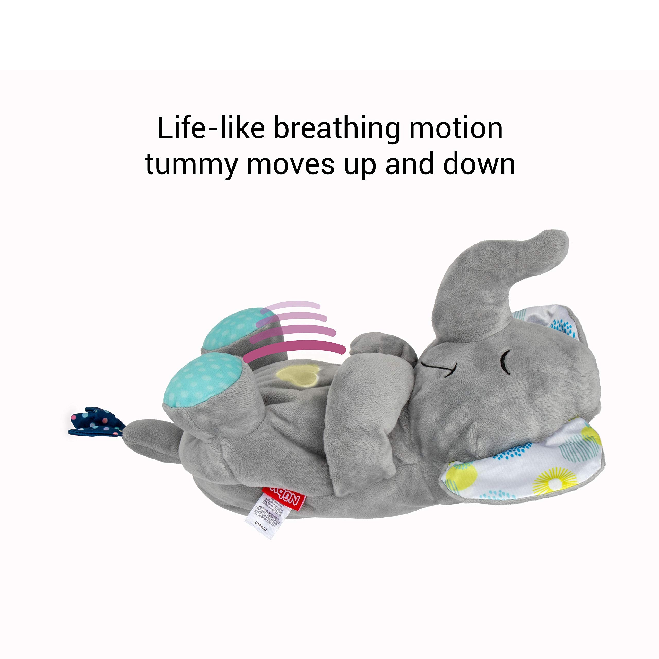 Nuby Lifelike Animated Sleeping Elephant with 8 Soothing Lullabies & 4 Calming White Noises, 30 Min Non-Stop