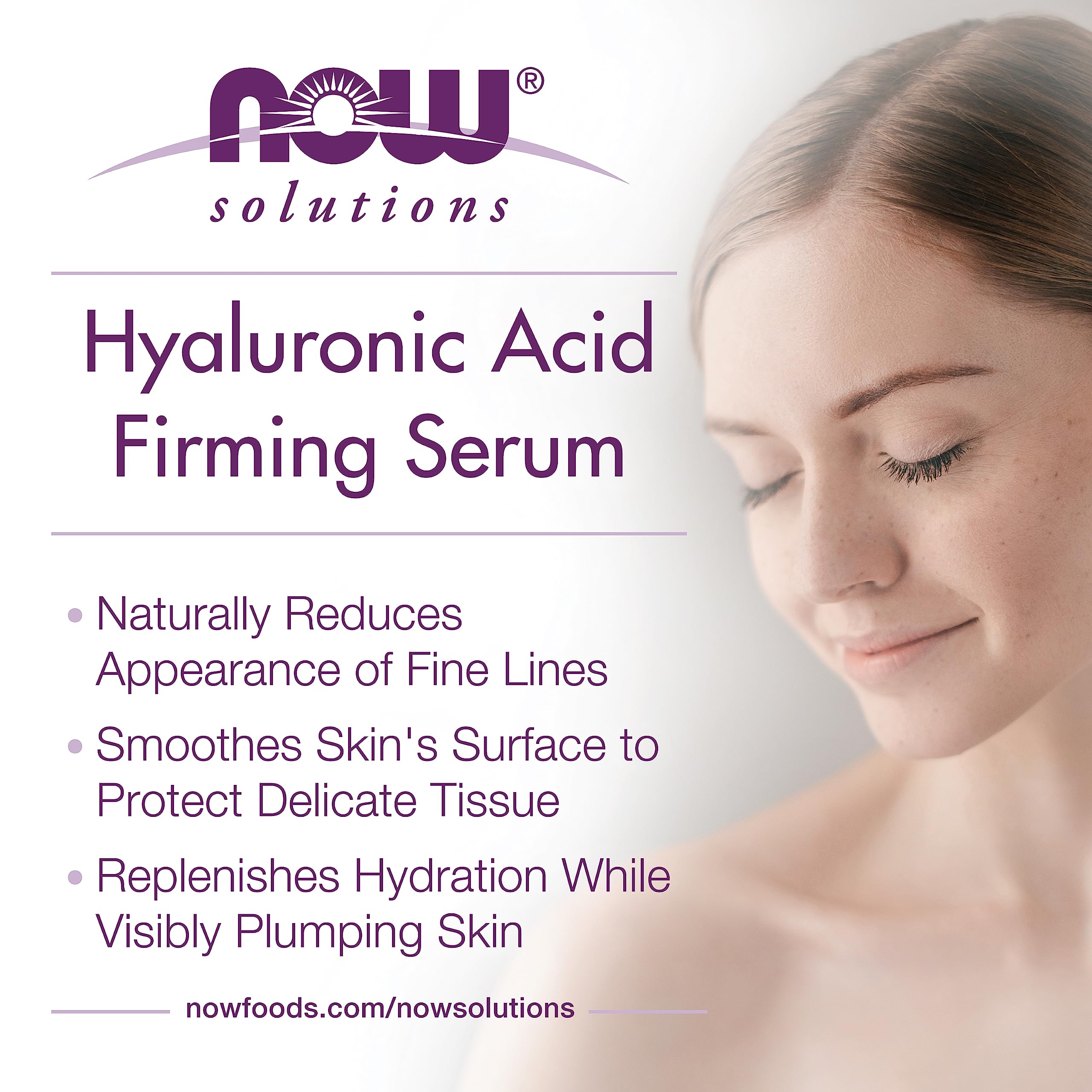 NOW Foods Solutions, Hyaluronic Acid Firming Serum, Naturally Reduces Appearance of Fine Lines, 1-Ounce