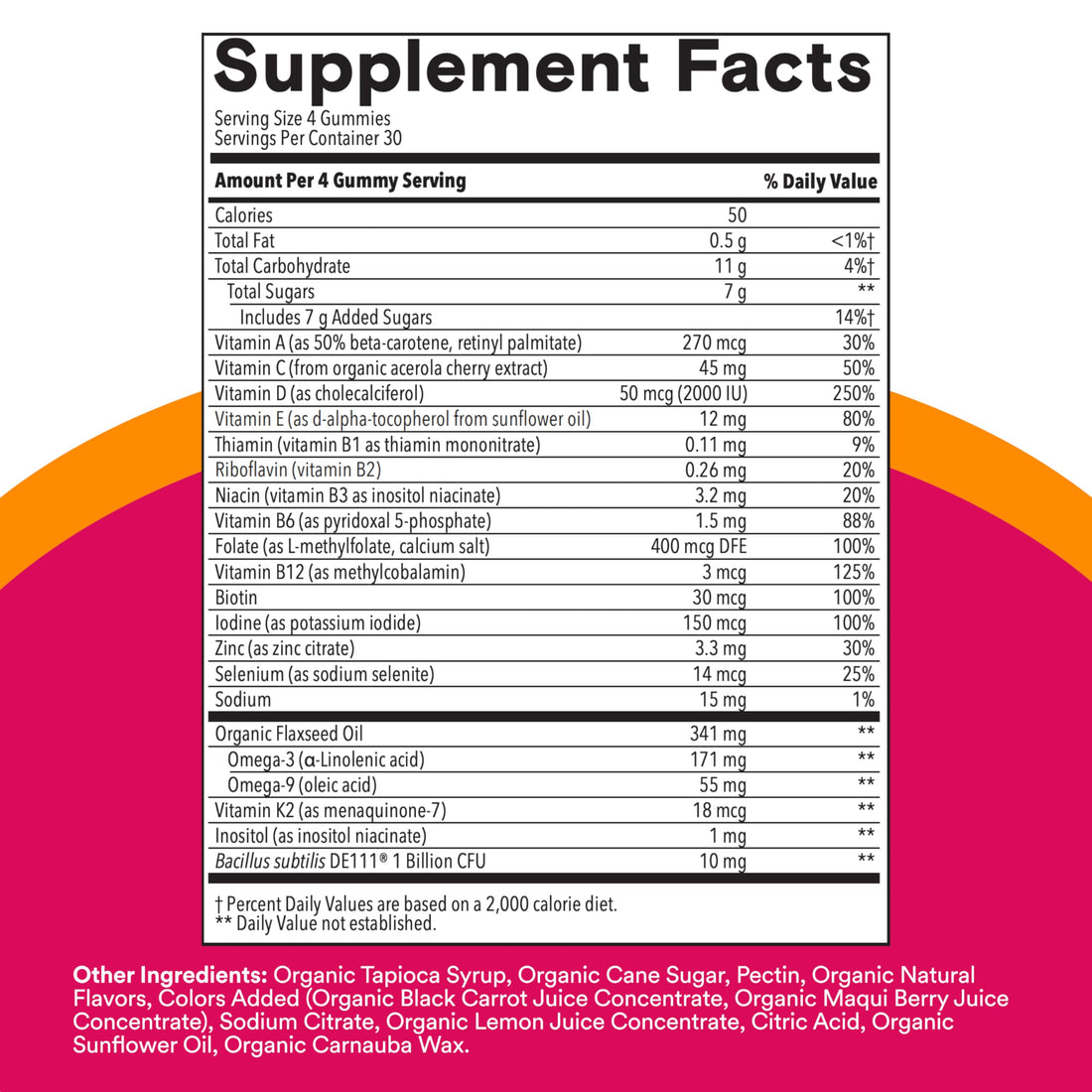 SmartyPants Organic Women's Multivitamin Gummies: Biotin, Probiotics, Methylfolate, Omega 3 (ALA), Vitamin D3, C, Vitamin B12, B6, A, K & Zinc, Inositol, Gluten Free, 120 Count (30 Day Supply)