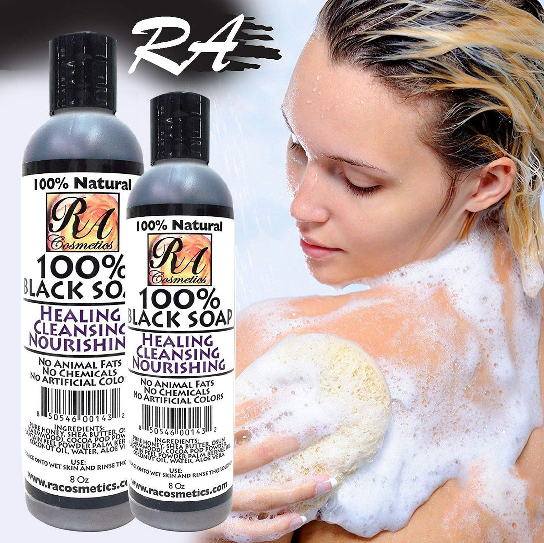 RA COSMETICS 100% African Liquid Natural Black Soap - 8 oz