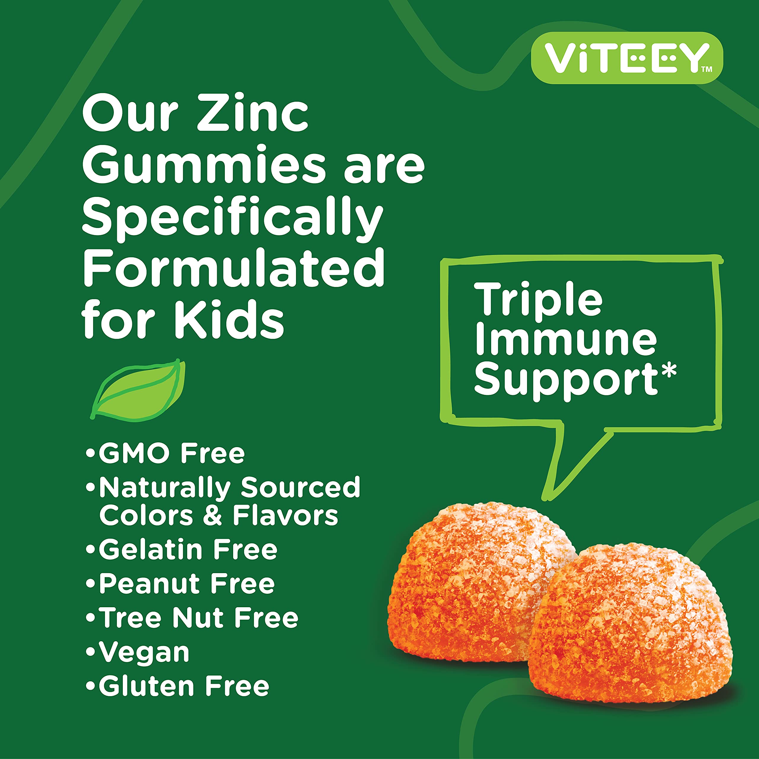 Zinc for Kids Gummies 10mg, with Vitamin C & Echinacea for Kids - Immune Support, Powerful Natural Antioxidant, Kids Zinc Vitamin Supplement - Vegan, Gelatin Free - Tasty Chewable Orange Flavor Gummy