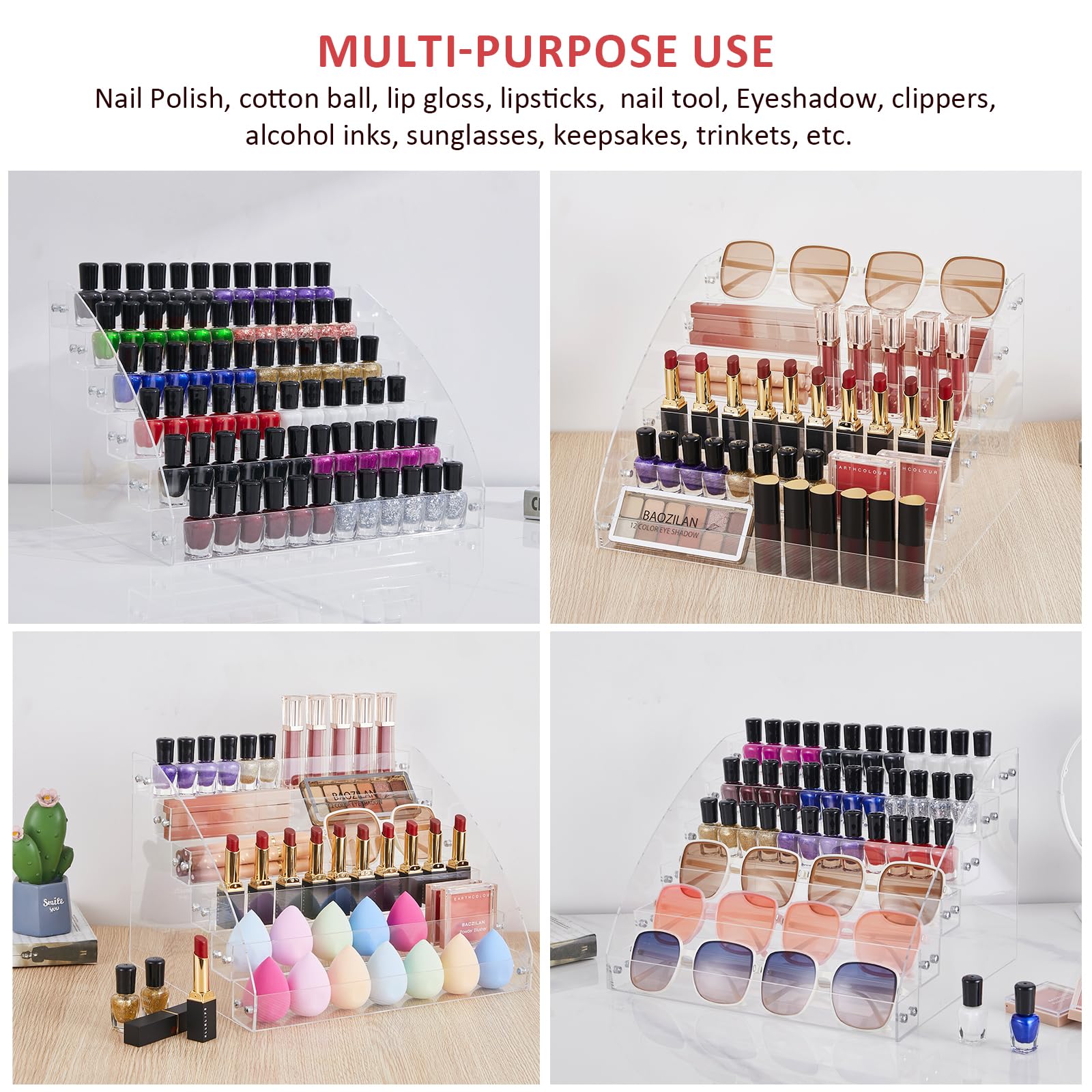 KINGROW Nail Polish Organizer 72 Bottles of 6 Layers Acrylic Display Rack Eyeglasses Storage Essential Oils Holder Makeup Organizer