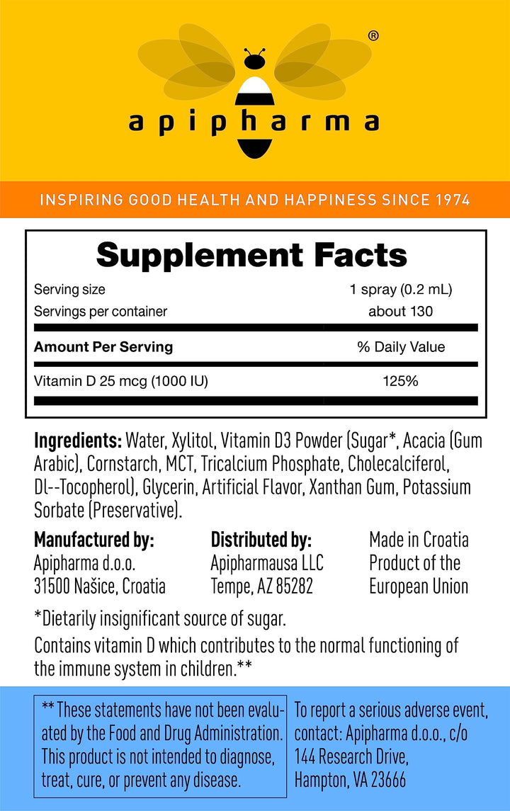 apipharma Children's Vitamin D3 Supplement Spray - Easy to Use D3 Spray for Kids - Natural Multivitamin Spray with Immune Support, Pharmacist Developed (130 Sprays)