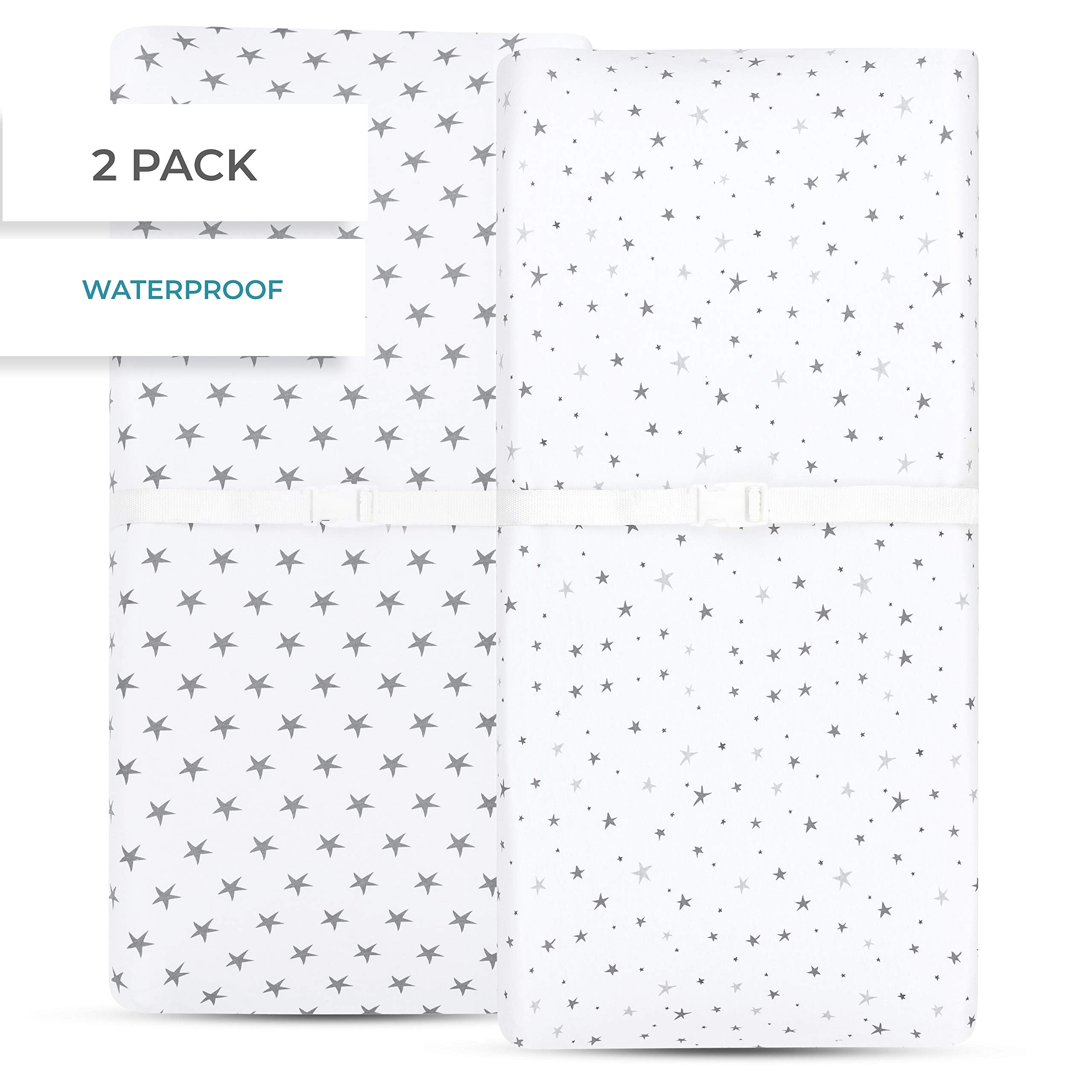 Waterproof Bassinet Sheets 2-Pack for Baby Boy or Baby Girl - (Grey Chevron & Grey Polka Dots)