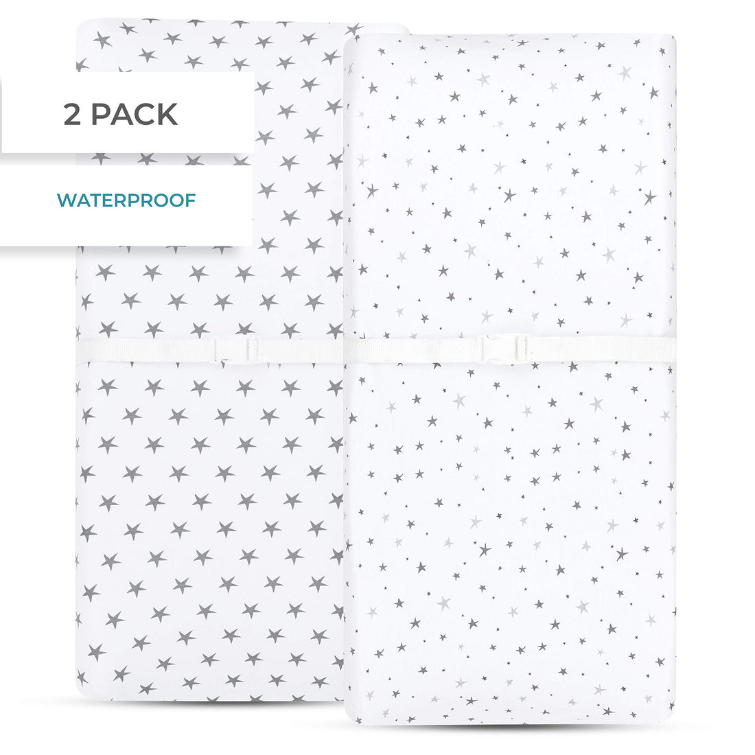 Waterproof Bassinet Sheets 2-Pack for Baby Boy or Baby Girl - (Grey Chevron & Grey Polka Dots)