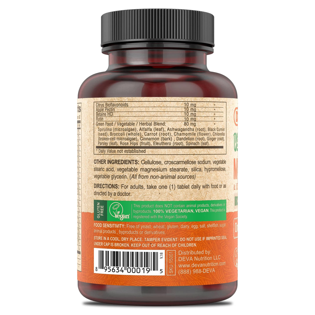 DEVA Vegan Multivitamin and Mineral Supplement - One Daily Vitamin Formula with Greens - Iron Free - 90 Coated Tablets (Pack of 2)
