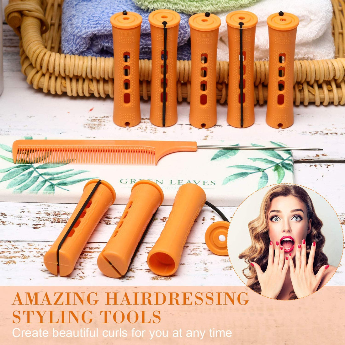 WILLBOND 36 Pieces Cold Wave Rod Hair Perm Rods Hair Rollers Perming Rods Curlers with Steel Rat Tail Comb for Hairdressing Styling