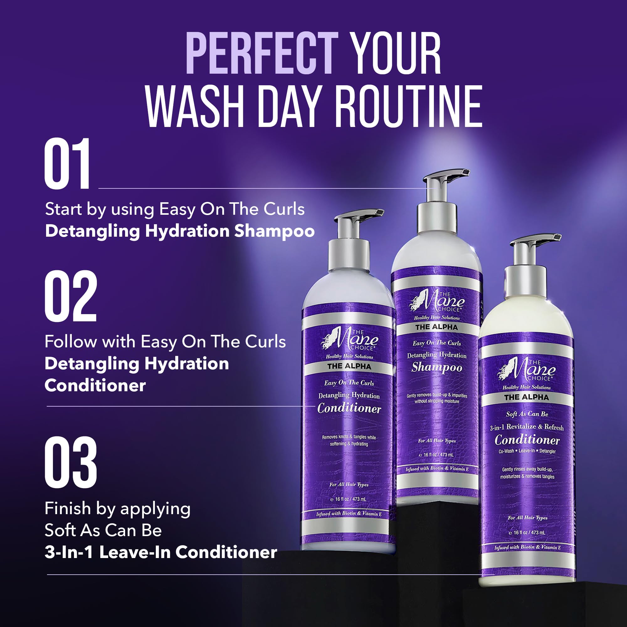 The Mane Choice The Alpha Easy On The Curls Hydration Curly Hair Conditioner, Nourishing Detangling Conditioner Enriched with Biotin & Vitamin E, Sulfate & Paraben-Free, 16 oz