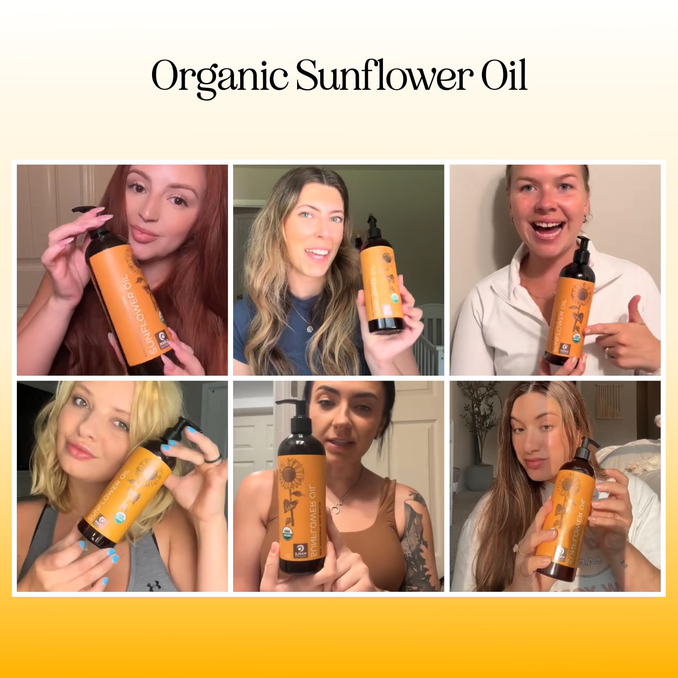 Organic Sunflower Oil for Skin Hair & Nails - 100% Pure Sunflower Seed Oil for Organic Skin Care & Natural Beauty DIYs - USDA Organic Certified Dermatologist Tested Non-GMO & Hexane Free (16 Fl Oz)
