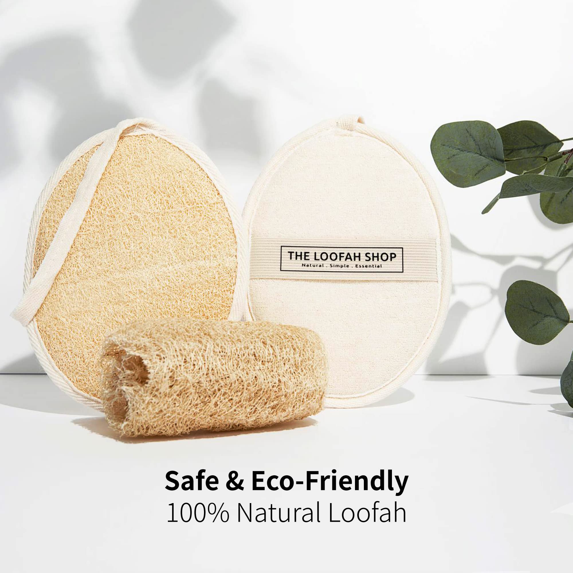 The Loofah Shop Bath Loofah Sponge, Exfoliating Body Scrubber, Shower Luffa for Men, Women and Kids Made of Eco-Friendly Natural Egyptian Loofah with Cotton Travel Pouch, 7 x 5.25 (1pack 2pcs)