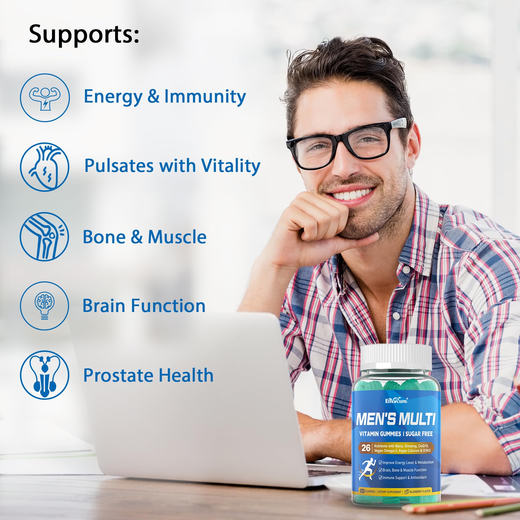 Multivitamin for Men Gummies, Vitamins A C D3 K2 E B, Zinc, Vegan Omega 3, CoQ10, Calcium, Magnesium, Lycopene - Liposomal Mens Methylated Vitamins, Energy, Immunity, Bone - Sugar Free, Vegan, 120 Cts