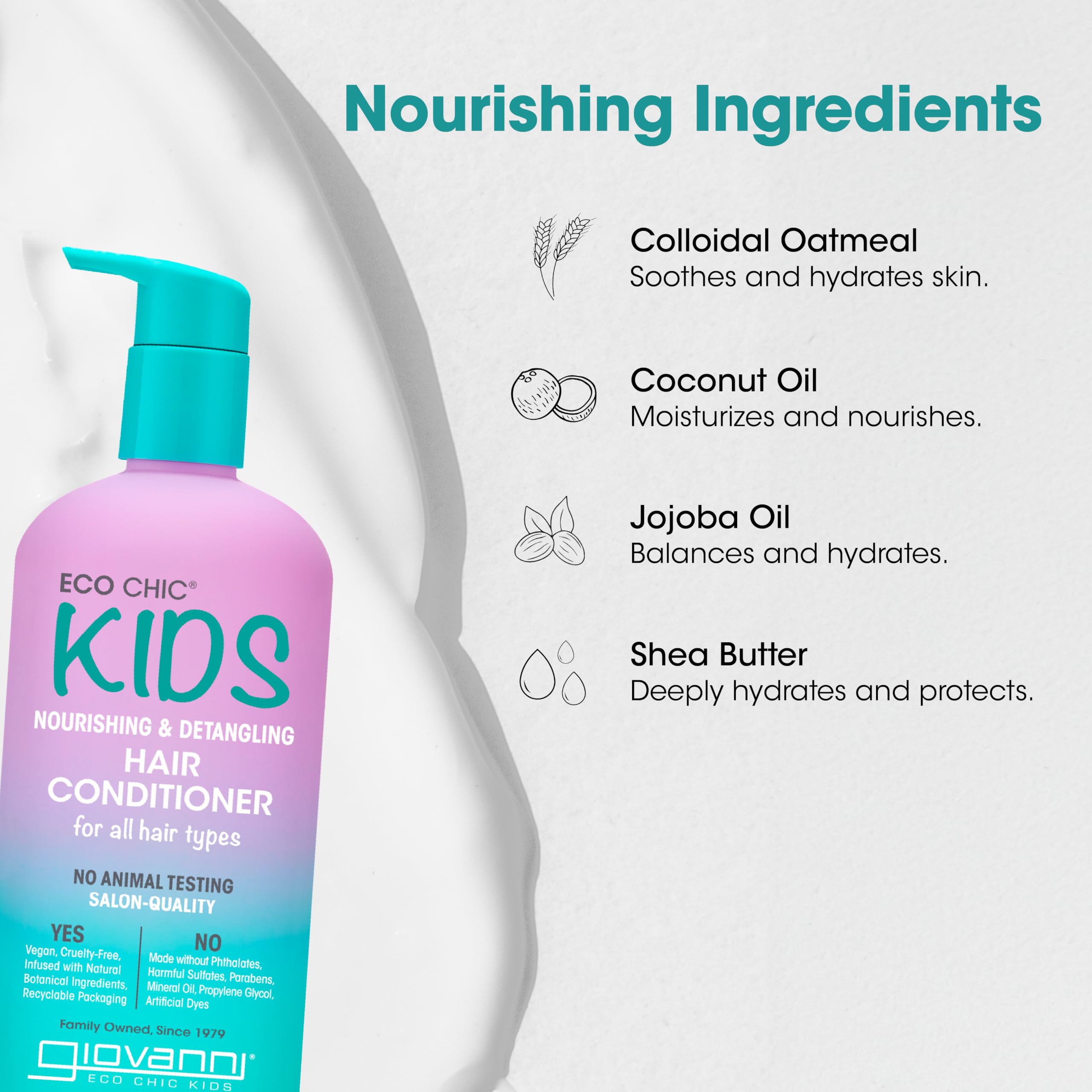 GIOVANNI Eco Chic Kids Nourishing & Detangling Hair Conditioner - Kids Conditioner Detangler, Conditioner For Kids, Kids Hair Conditioner, For All Hair Types, Salon Quality - 16.5 Fl Oz (Pack of 2)