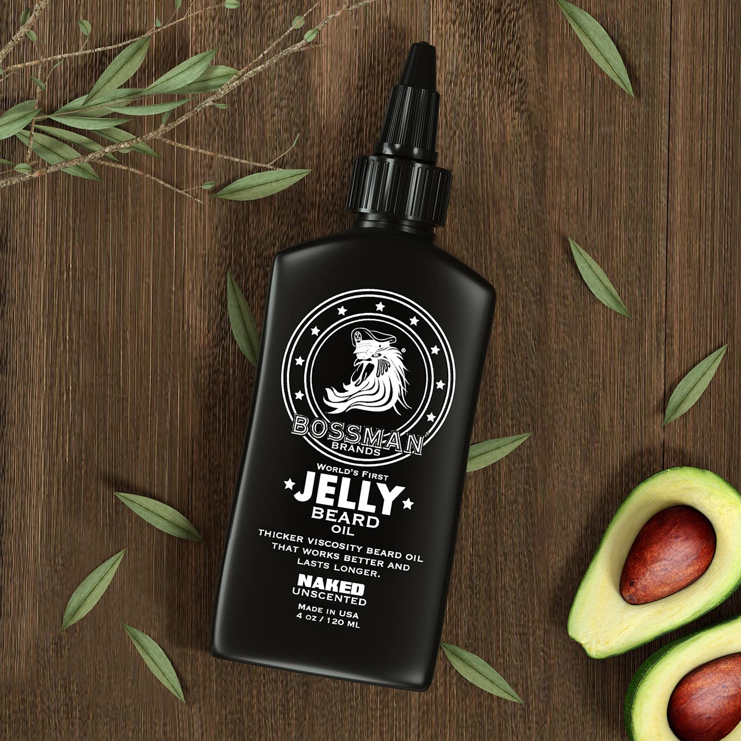 Bossman Beard Oil (4oz) - Eliminates Beard Itch, Bigger Bottle, Thicker Growth, All Natural, American Made, Non Greasy Jelly Beard Oil (Naked Scent)