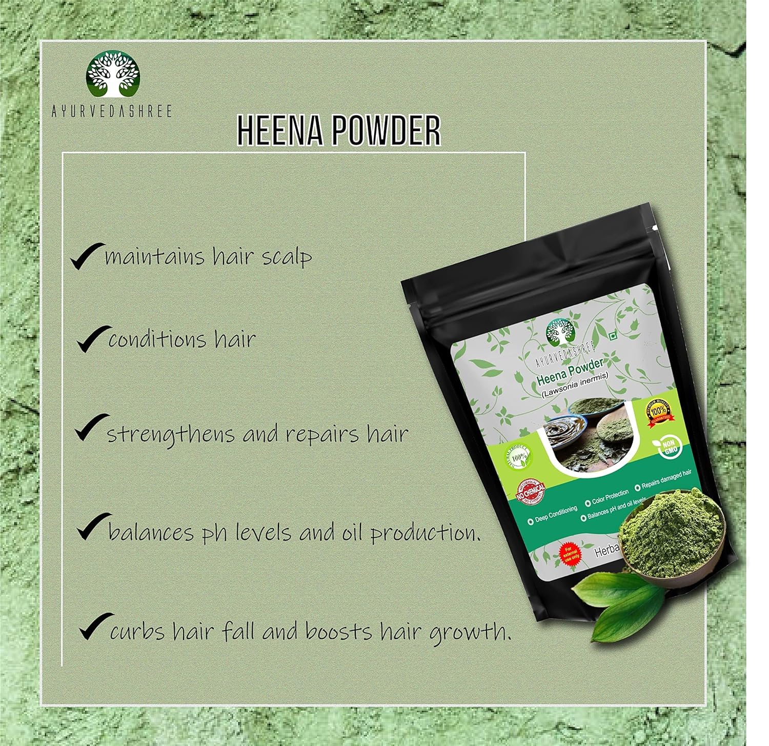 AYURVEDASHREE Natural & Pure Henna (Lawsonia Inermis) 50 Gm | Triple Sifted Red Hair Color | No Chemicals or Additives