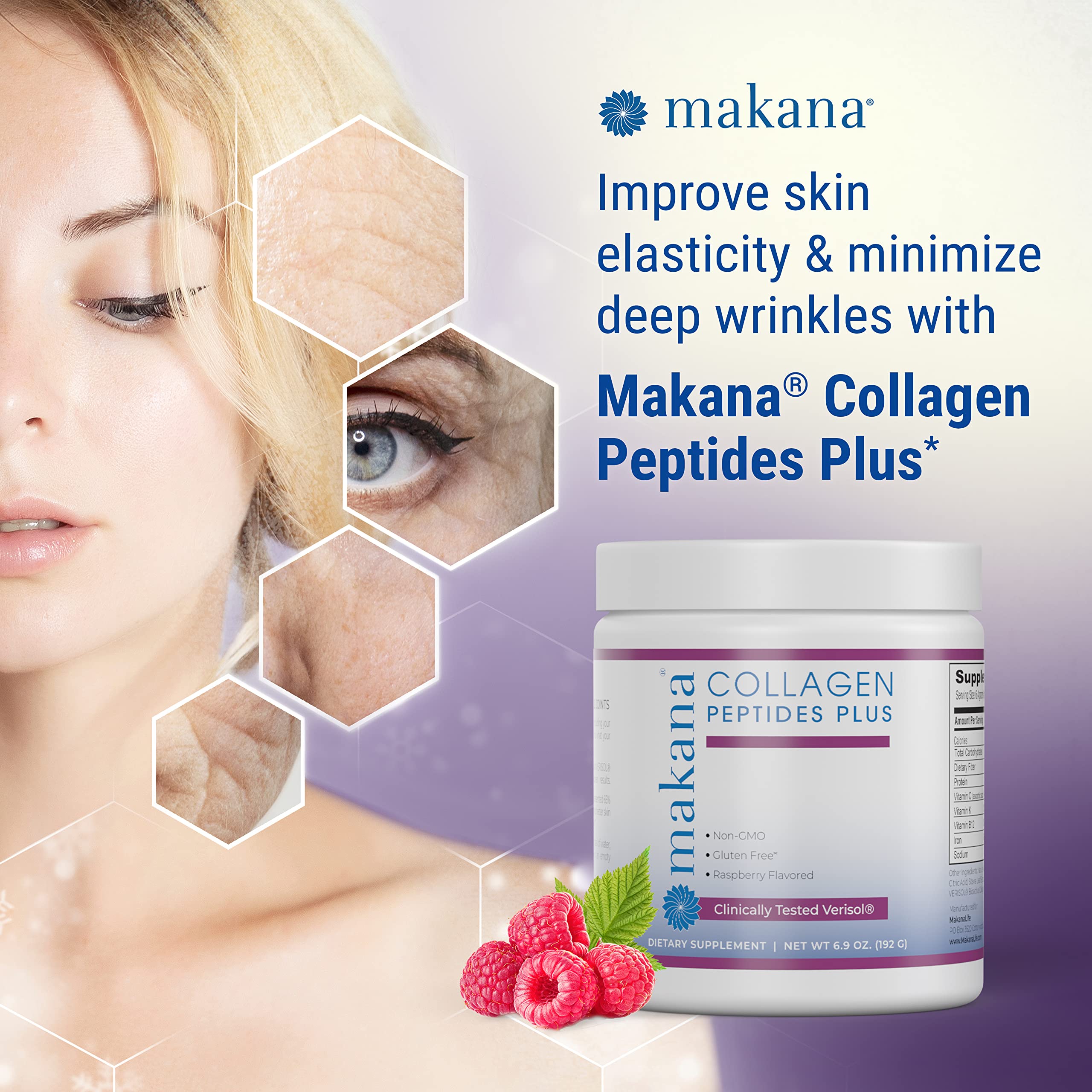 Makana Collagen Peptides Plus – with Verisol®, Vitamin C, Hyaluronic Acid & Amino Acids – Supports Hair, Skin, Nails, & Joints, 30 Servings – Raspberry Flavor