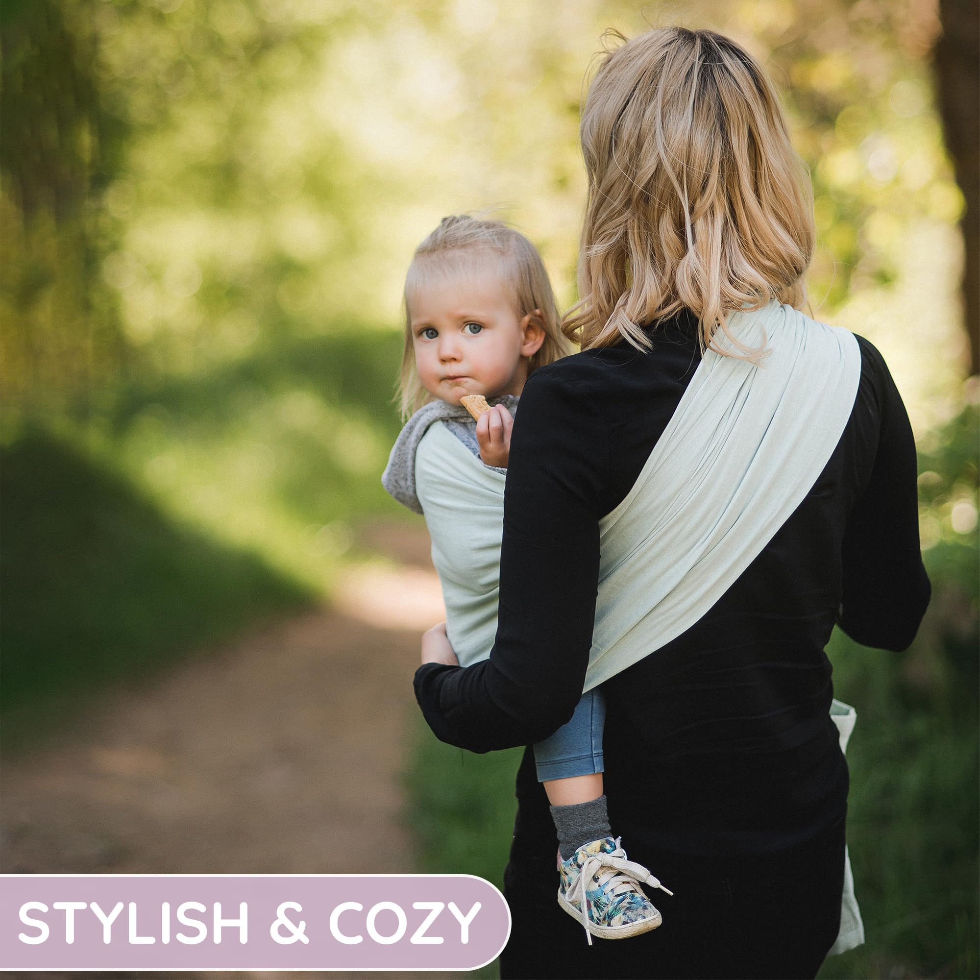 Ring Sling Baby Carrier 100% Cotton Muslin Front and Chest Newborn to Toddler Carrier and Baby Sling (Light Green)