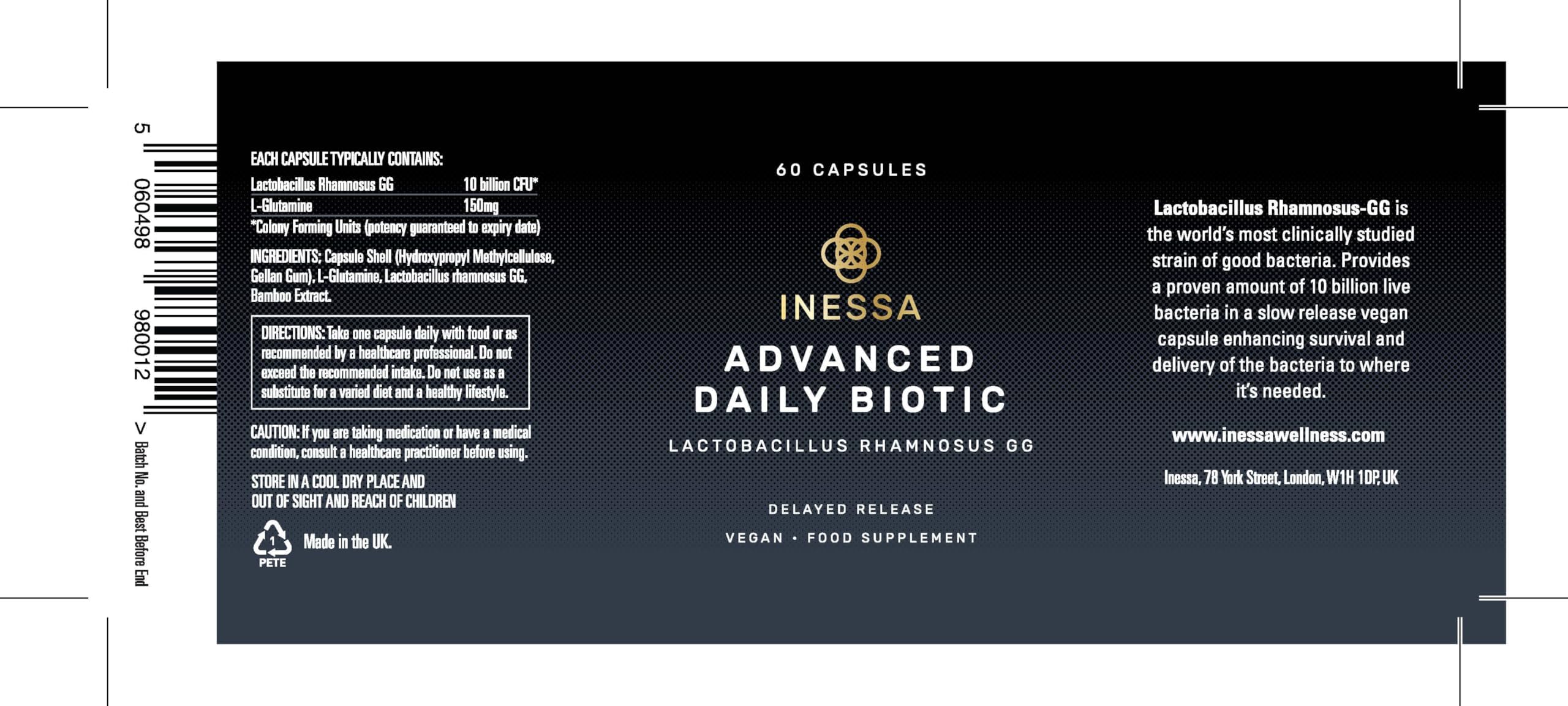 Inessa Daily Biotic - Probiotics for Women Digestive Health with Delayed Release Technology - Advanced Probiotic with 10 Billion CFU - Lactobacillus Rhamnosus Strain 60 Vegan Capsules for Men & Women