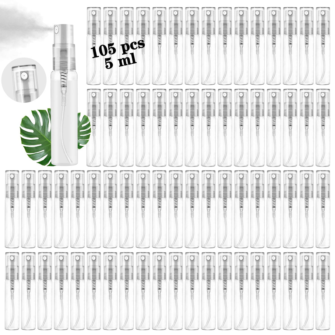 Csdtylh Mini Spray Bottle 105PCS 5ML Clear Glass Perfume Bottles Refillable Fine Mist Spray Bottles Empty Fragrance Sample Spray Containers Cosmetics Atomizer for Cleaning,Travel,Essential Oils