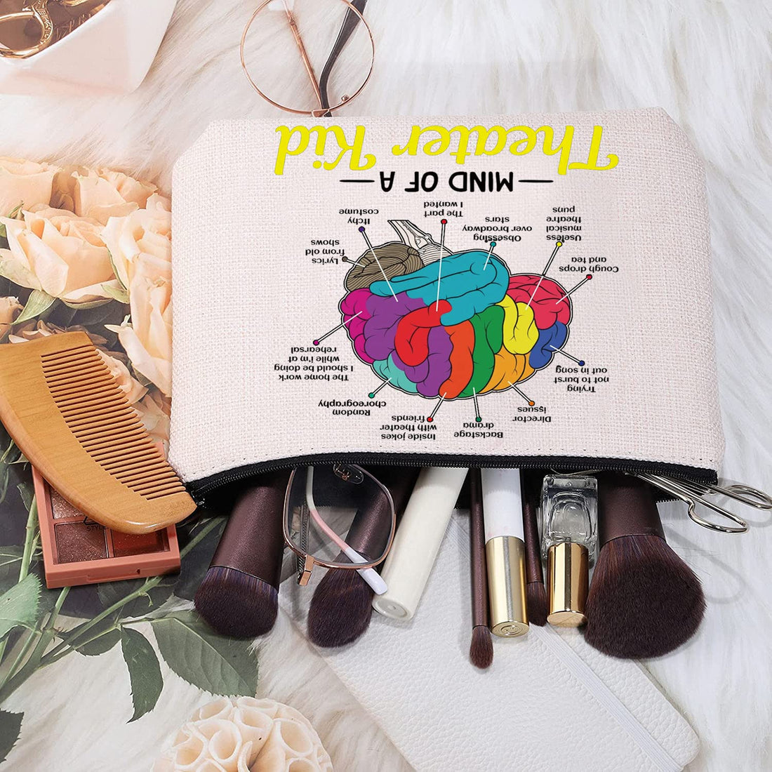 MEIKIUP Mind Of A Theater Funny Musical Broadway Gifts Theatre Nerd Makeup Bag Theatre Gift for Actress Actors (Theater Bag)