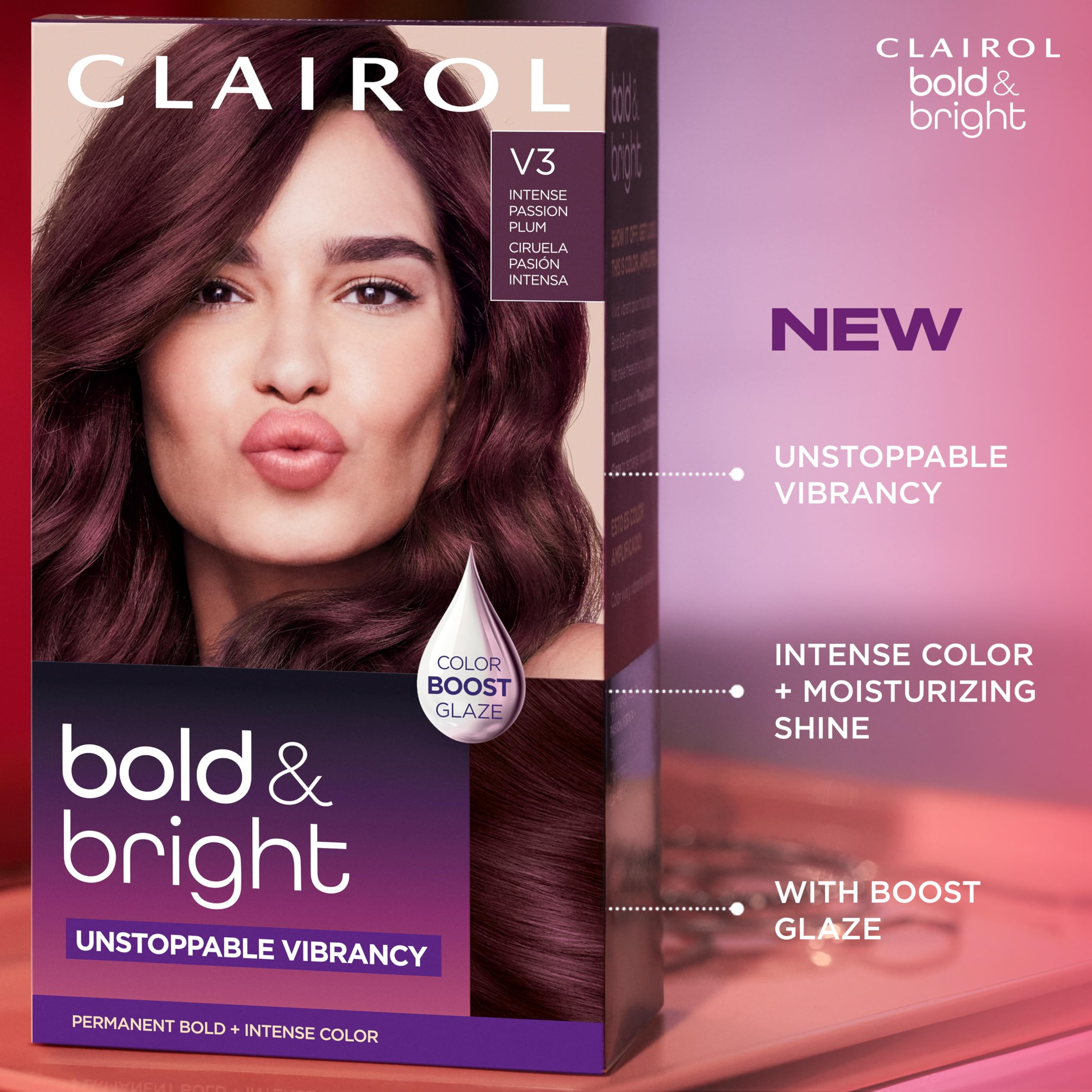 Clairol Bold & Bright Permanent Hair Dye, V3 Intense Passion Plum Hair Color, Pack of 1