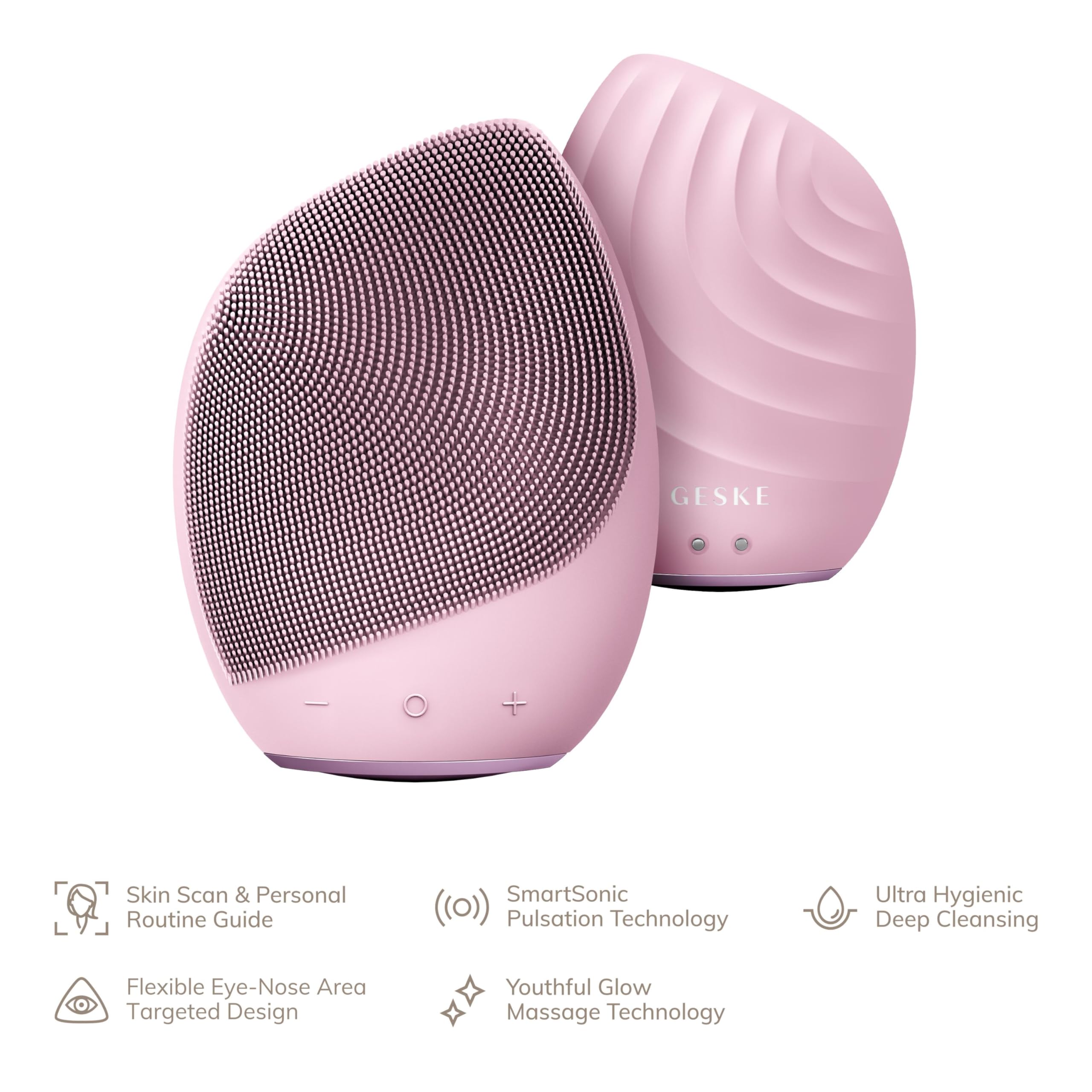 GESKE SmartAppGuided™ Sonic Facial Brush 5 in 1 | Vibrating Electric Facial Cleansing Brush | Soft Silicone Brush | Professional Facial Cleanser | Skin Cleanser & Exfoliator | Face Massager