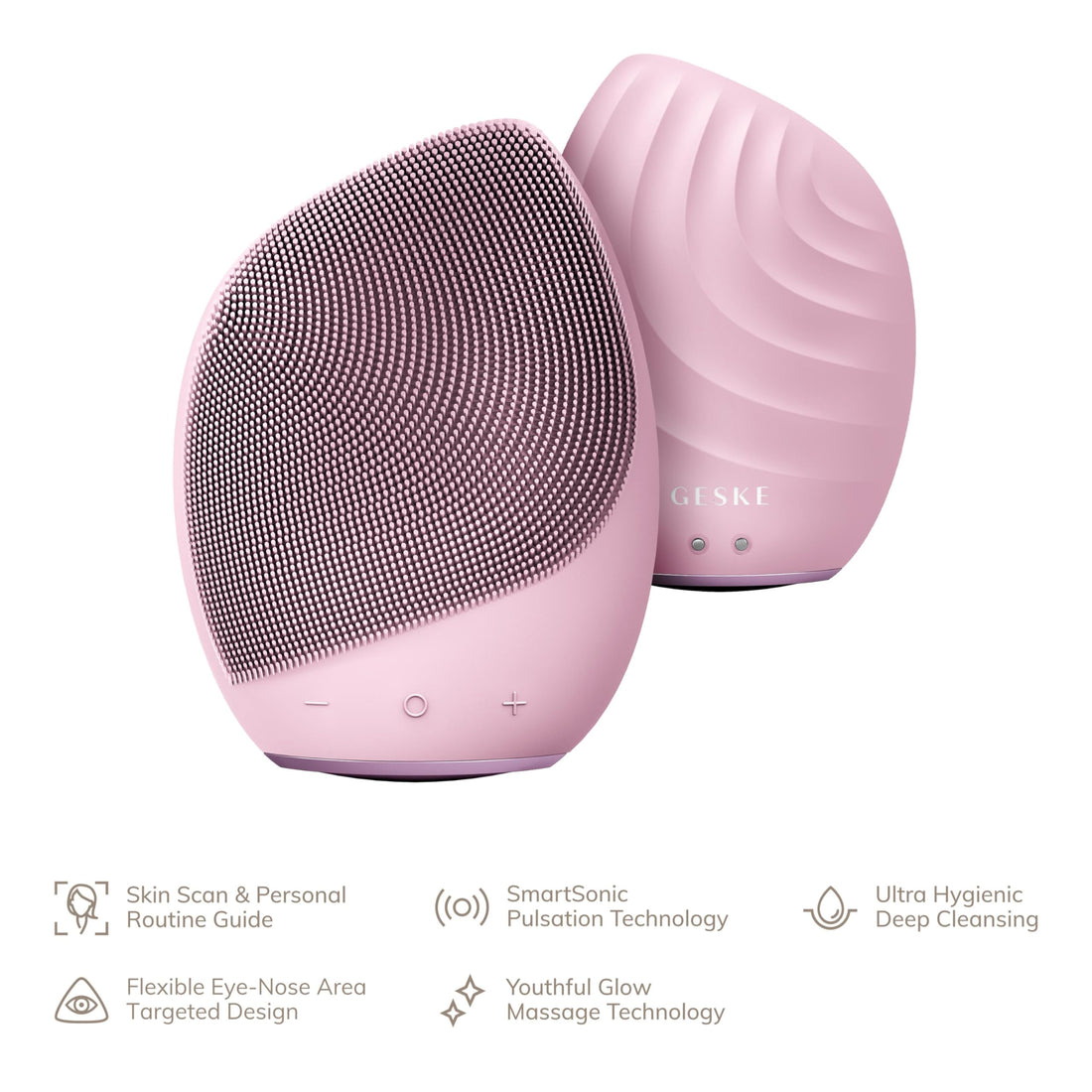 GESKE SmartAppGuided™ Sonic Facial Brush 5 in 1 | Vibrating Electric Facial Cleansing Brush | Soft Silicone Brush | Professional Facial Cleanser | Skin Cleanser & Exfoliator | Face Massager