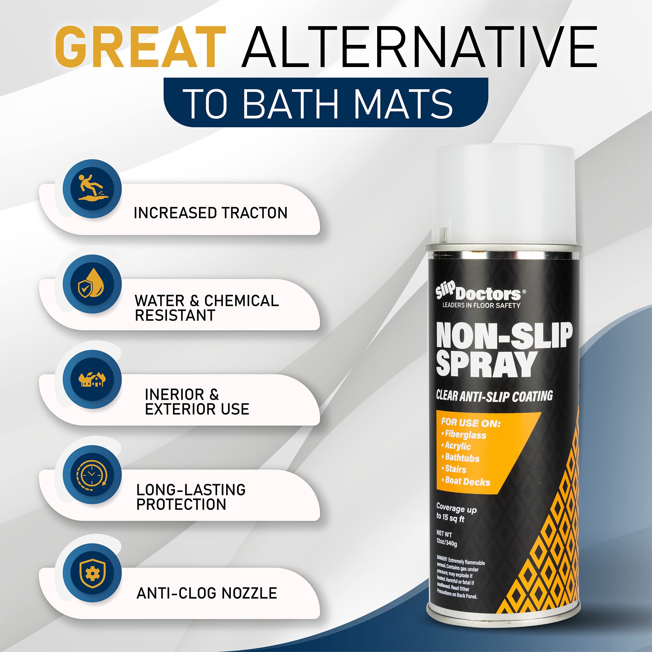 Anti-Slip Spray for Increased Grip on Fiberglass, Acrylic, Concrete and Tiles – Clear Non-Slip Coating for Shower, Bathtubs & Floors
