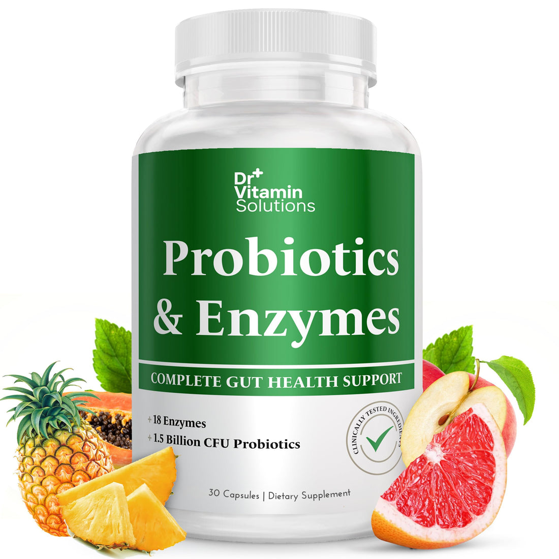 DR VITAMIN SOLUTIONS Probiotics and Multi Enzymes with Prebiotics for Digestive Health & Bloating Relief for Women & Men, Enzymes & Probiotics for Gut & Digestion - 30 Caps (1 Bottle, 30 Capsules)