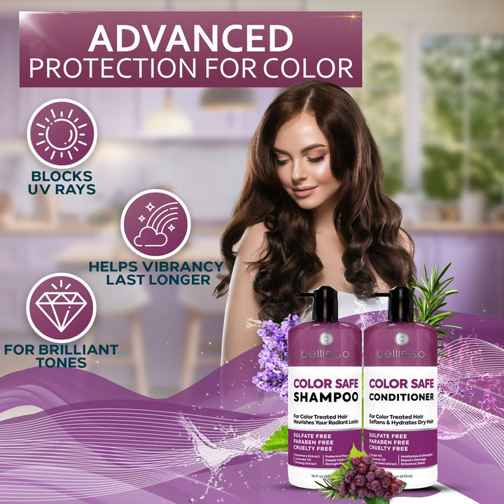 Color Safe Shampoo and Conditioner Set - For Protecting Dyed and Treated Hair Against Fading - Sulfate and Paraben Free, Anti Fade, Moisturizing Care Products to Protect Women and Men - With Rosemary