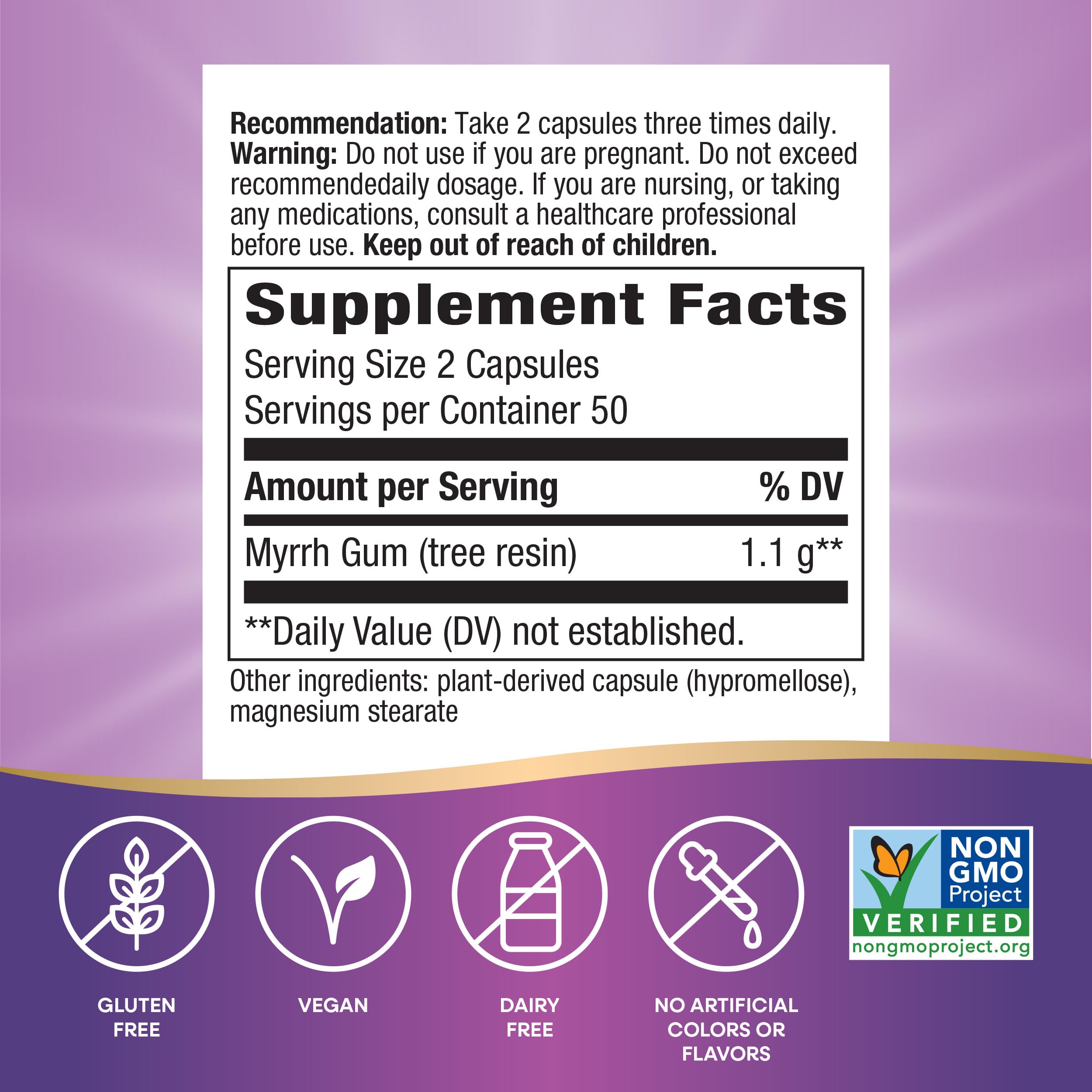 Nature's Way Myrrh Gum Tree Resin, Traditional Digestive Support*, 1,100mg Per Serving, 100 Capsules (Packaging May Vary)