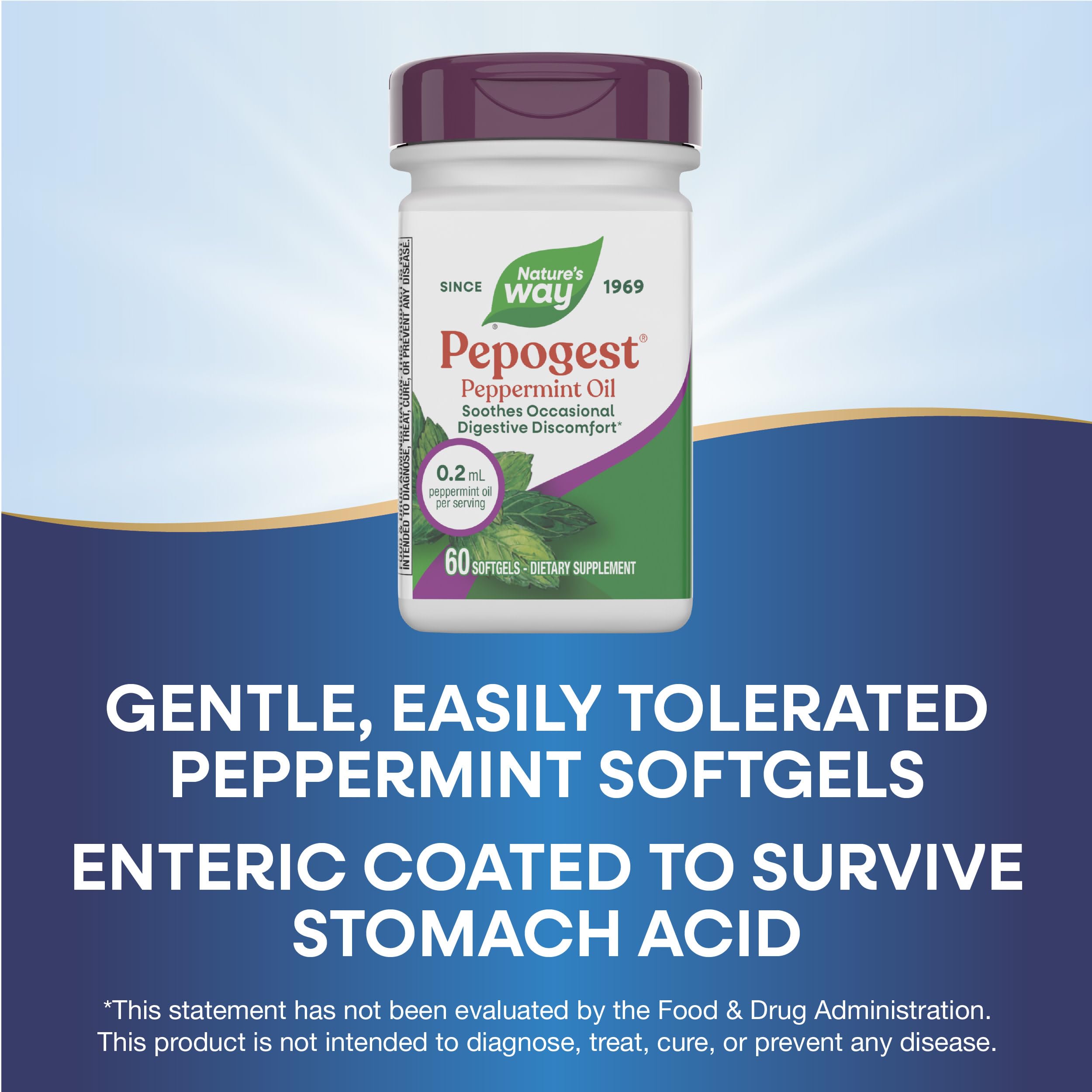 Nature's Way Pepogest Peppermint Oil, Soothes Occasional Gastrointestinal Discomfort*, Enteric Coating, 60 Softgels (Packaging May Vary)