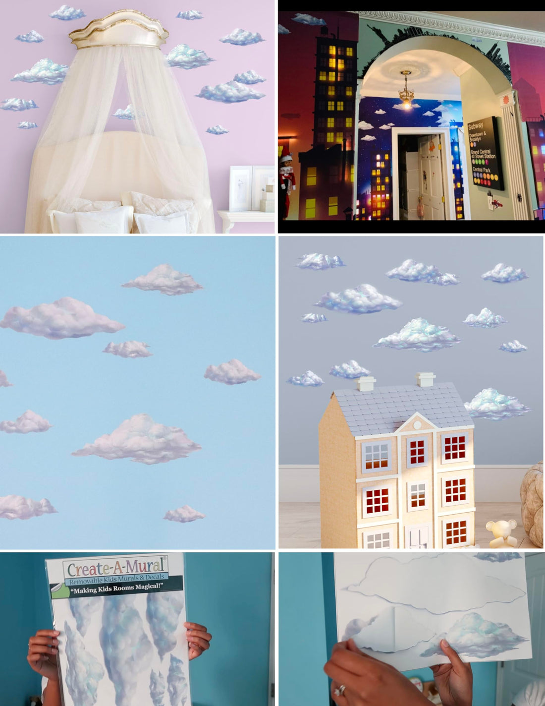 Create-A-Mural Sky Cloud Wall Decals Beautiful Cloud Wall Stickers Girls Wall Art Stickers for Bedroom Peel and Stick Kids Room Decor Nursery Toddler Teen Decorations Playroom Birthday Gift