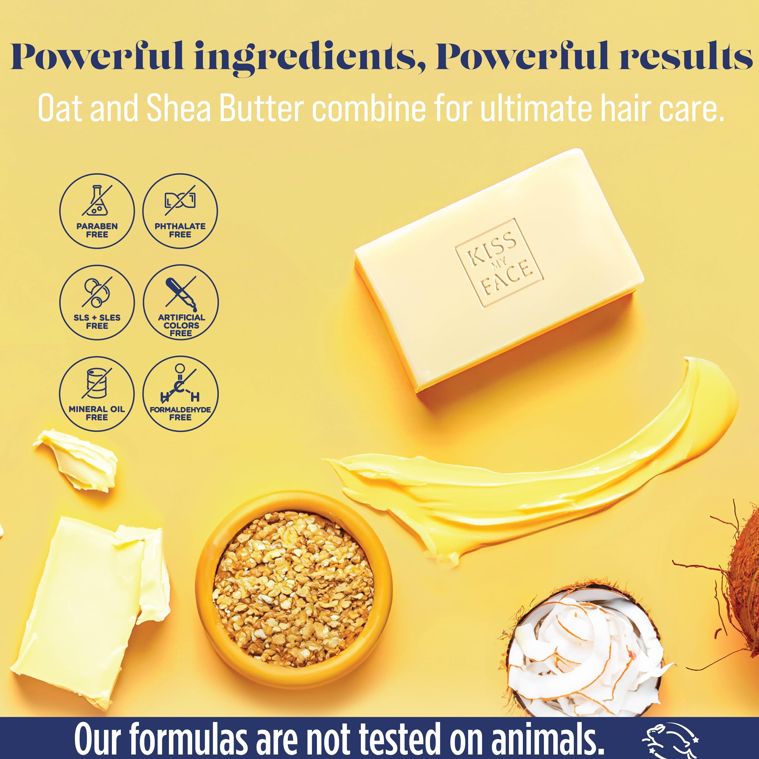 Kiss My Face Nourish 2-in-1 Shampoo and Conditioner Bar, With Oat and Shea Butter, Nourishes and Smooths, For Dry, Dull and Frizzy Hair, Cruelty Free and Palm Oil Free, Pack of 3