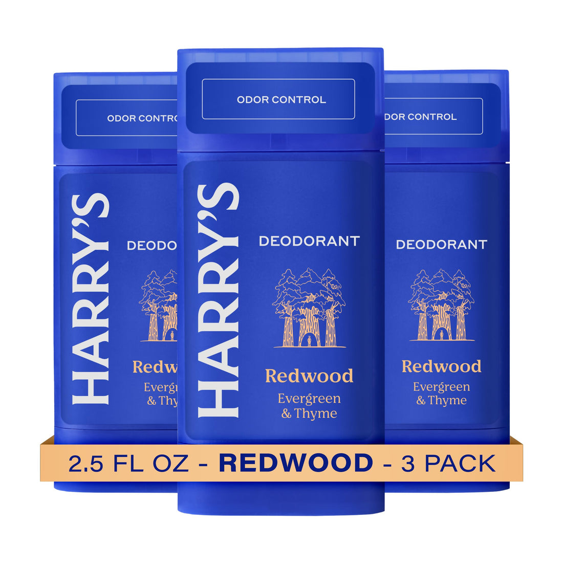 Harry's Aluminum Free Deodorant for Men - Odor Control, Redwood Scent, 2.5 Oz, 3-Pack, Men Deodorant Aluminum Free