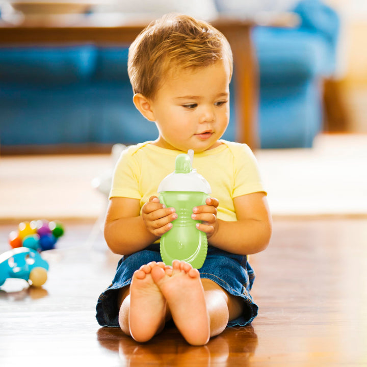 Munchkin® Click Lock™ Flip Straw Toddler Sippy Cup, 9 Ounce, 2 Pack, Blue/Green