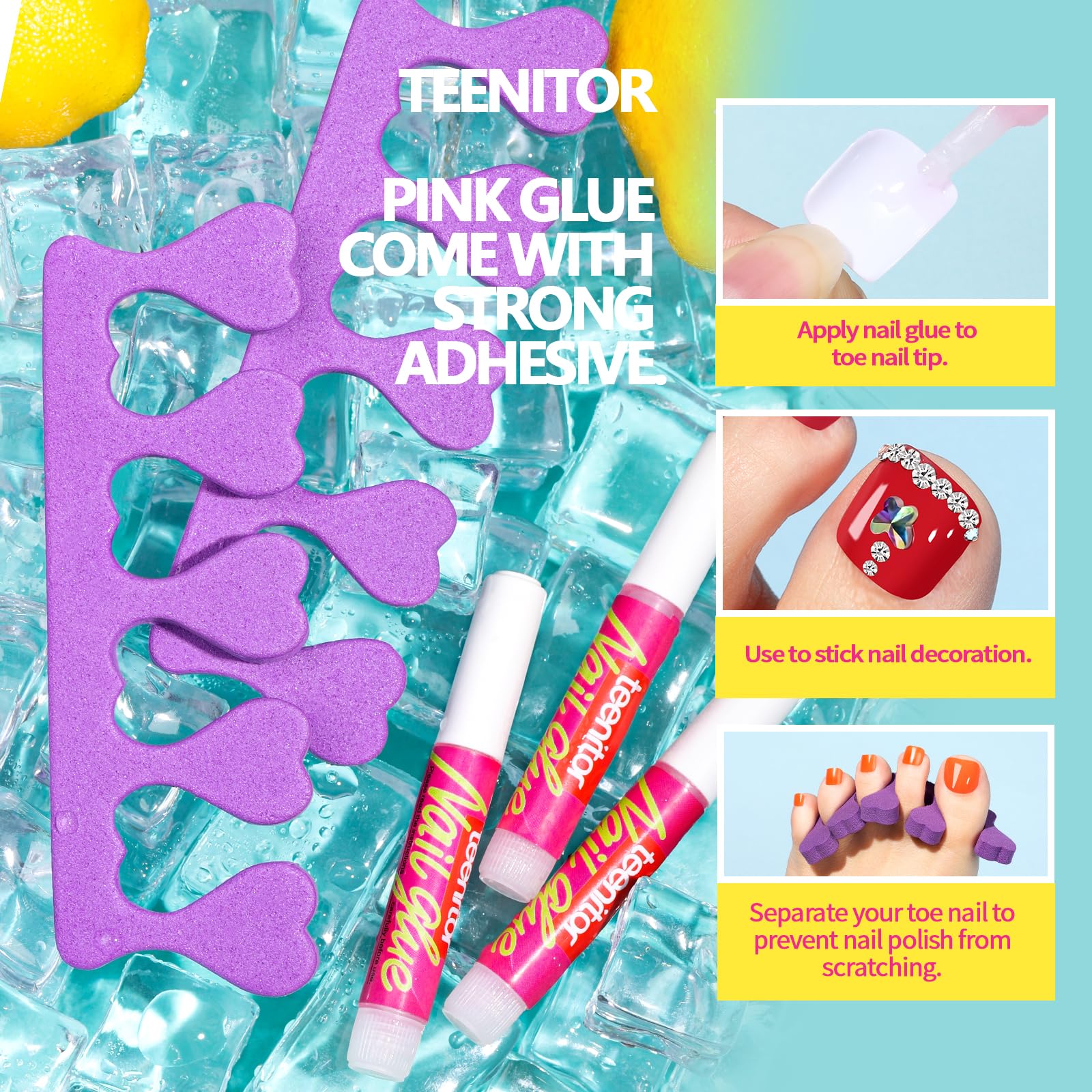 Teenitor White Press on Toenails for Women with Nail Glue, 120pcs White Toe Nail Press ons Acrylic Toenail Kit, Toe Nail Tips Square, Fake Toe Nails Glue on Toe, False Toenails for Missing Toenail