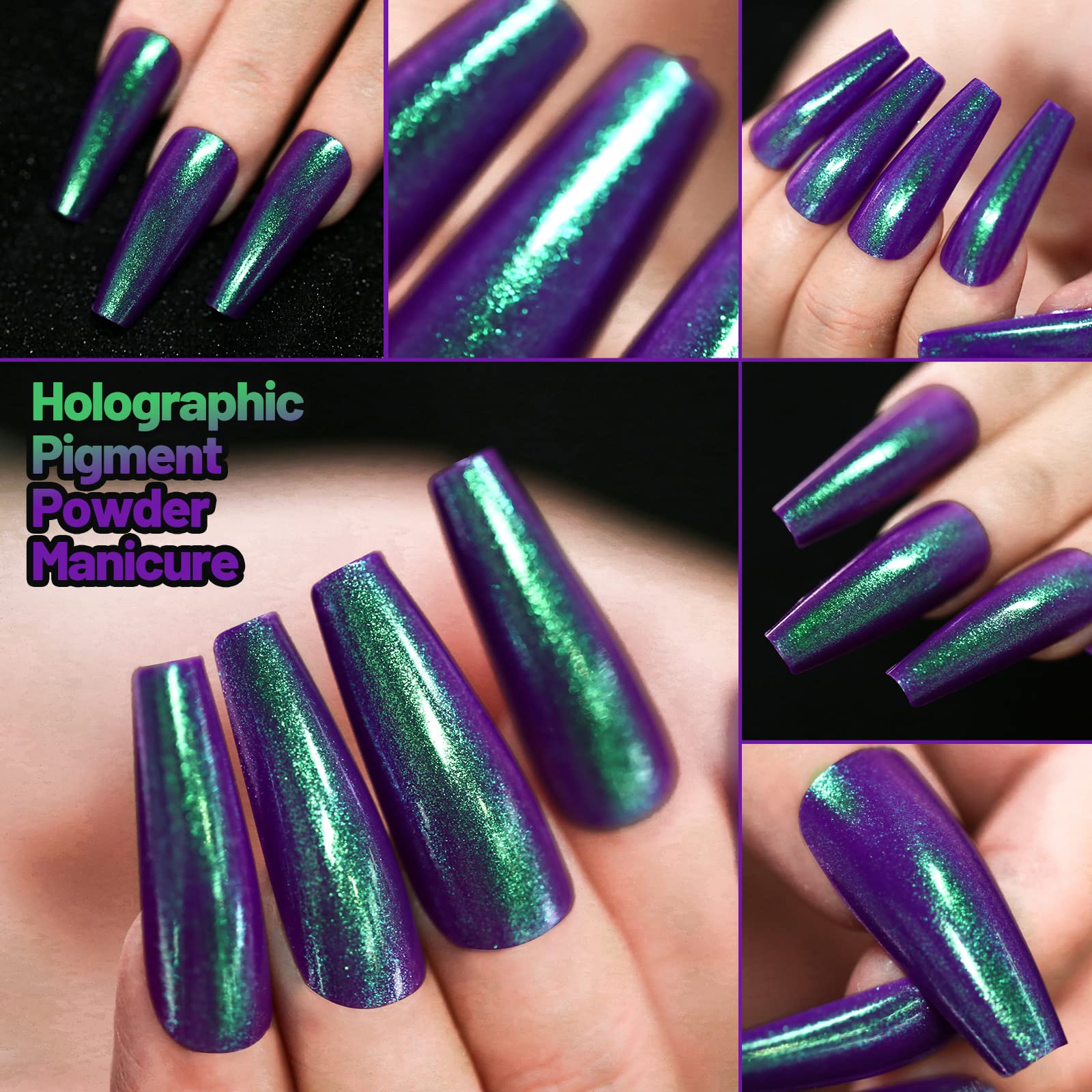 Teenitor Long Press On Nails, Chrome Press On Nails, 288pcs Long Coffin Ballerina False Nails, 12 Colors Full Cover Glue On Nails Holographic Metallic Mirror