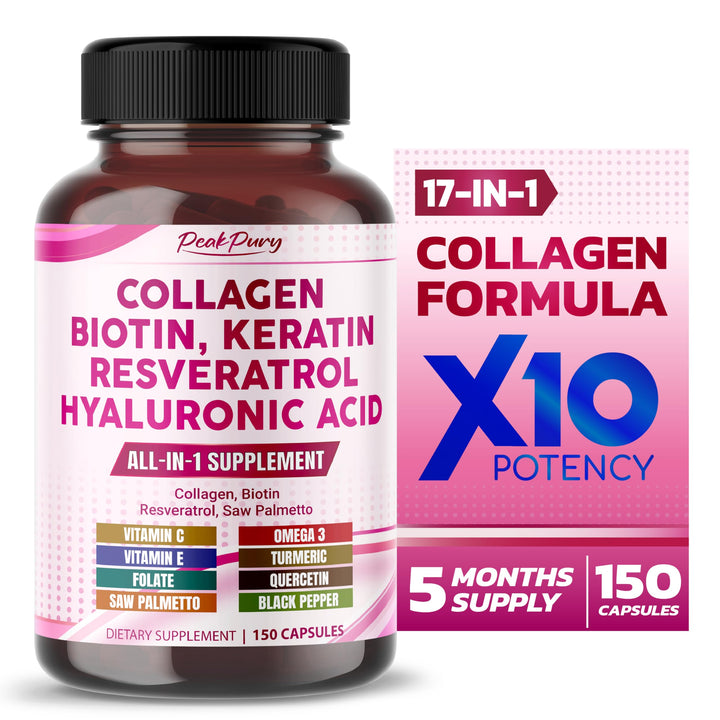 PEAKPURY Collagen Biotin Resveratrol Saw Palmetto - Skin, Joint Health Support - Made in USA