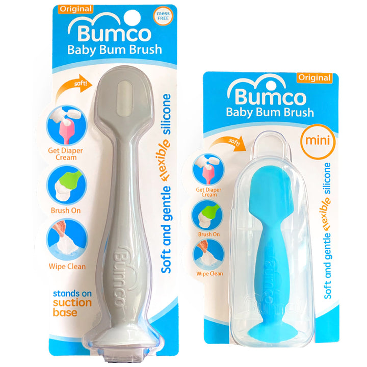 Bumco Baby Bum Brush + Mini Diaper Cream Spatula with Case - BPA-Free Butt Spatula Baby, Soft Diaper Spatula, Baby Diaper Cream Applicator, Mom-Invented Diaper Bag Essentials, Butt Spatula