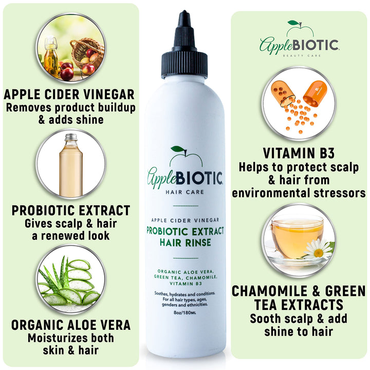 Apple Cider Vinegar Hair Rinse 2PK - Scalp Cleanser & Scalp Buildup Remover, Organic Aloe Vera, Probiotic Extract, Green Tea, Sulfate Free, Color Safe - Removes Product Buildup, Boosts Softness, Shine