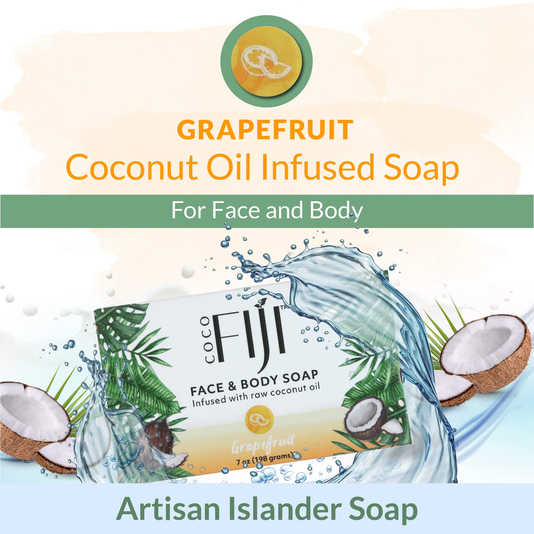 Organic Fiji Coconut Oil Soap, Pink Grapefruit, 7 Ounce