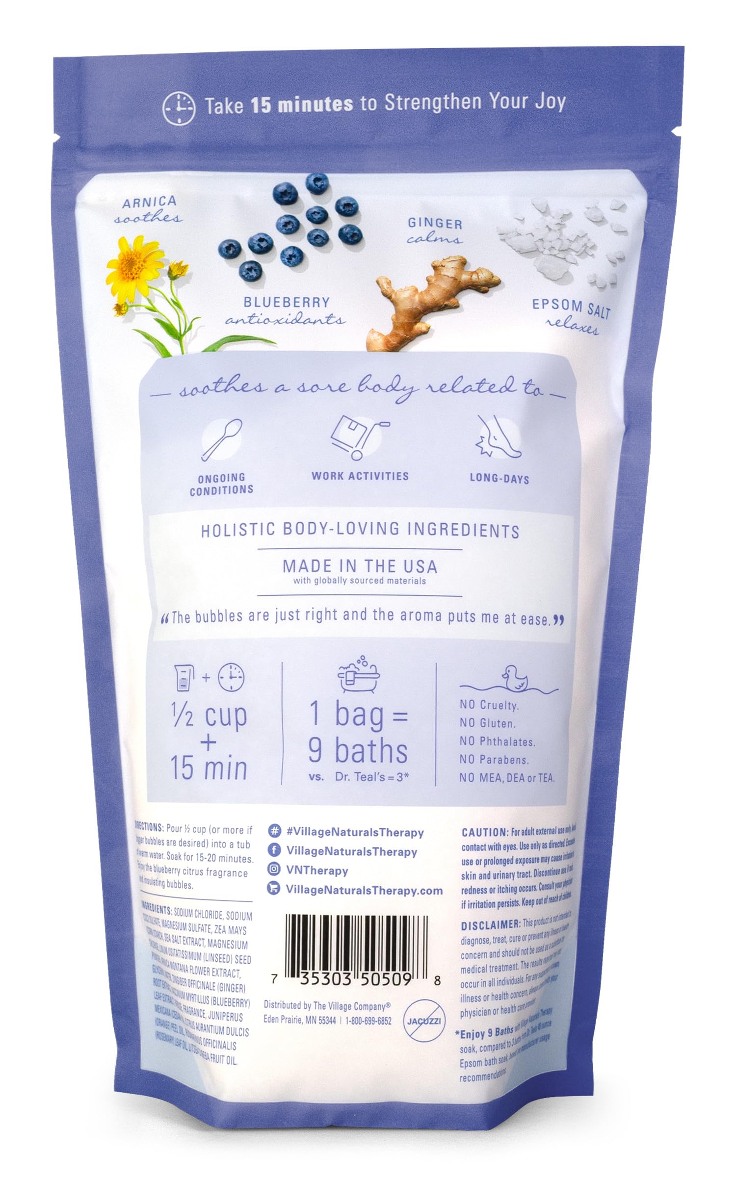 Village Naturals Therapy Comfort Foaming Bath Soak, Blueberry Citrus Scent, 36 oz, Pack of 2
