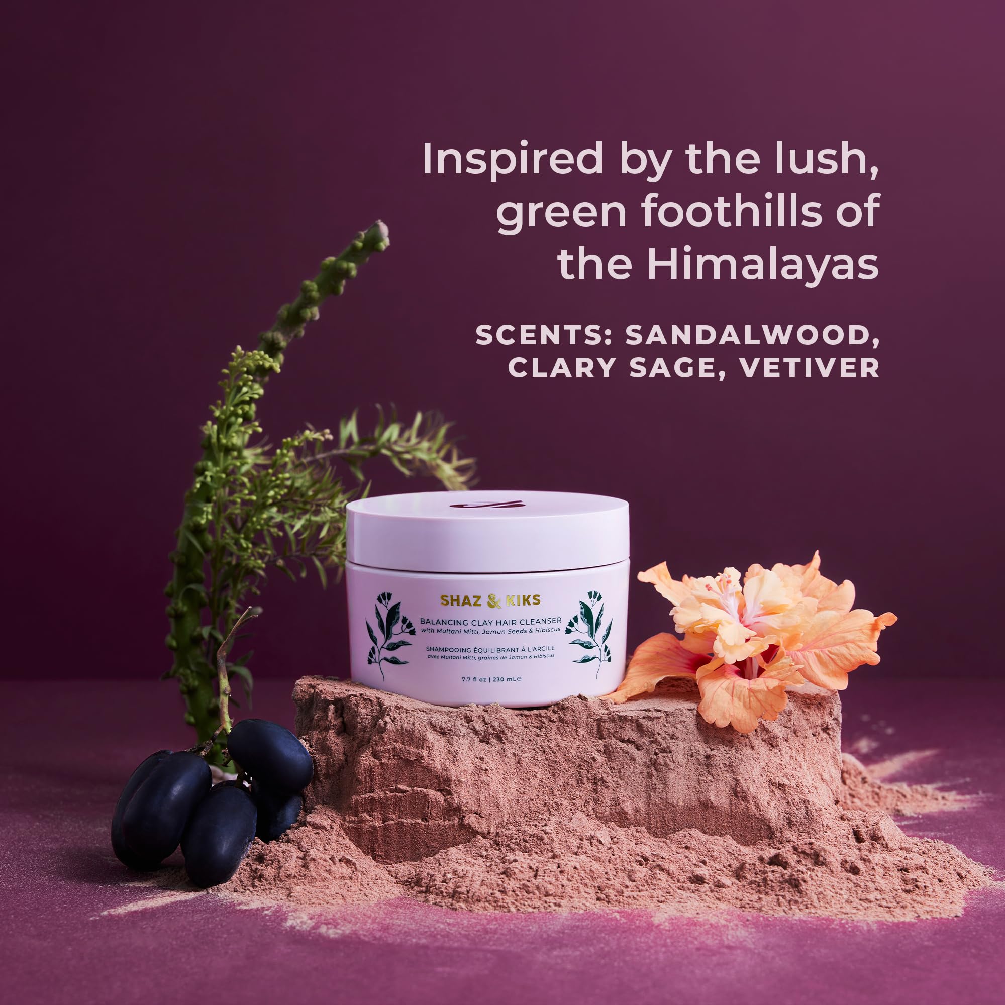 SHAZ & KIKS Balancing Clay Hair Cleanser | Sulfate-Free,Clarifying Shampoo for All Hair Types | Strengthen Roots and and Reduce Hair Shedding with Indian Clay and Hibiscus