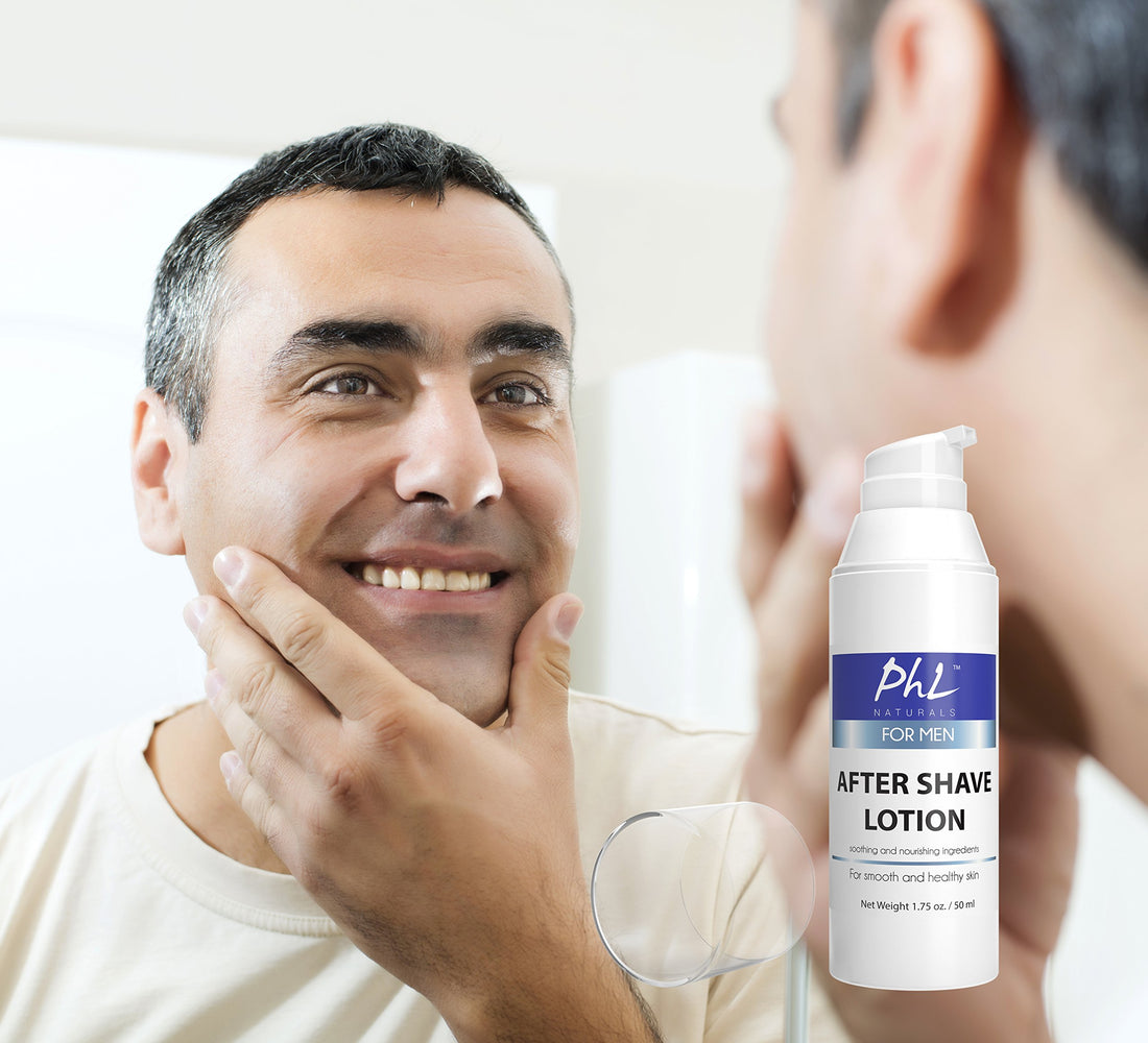 PhL Naturals Unscented Natural After Shave Lotion for Men - Soothes Irritation from Shaving, Moisturizes and Repairs Skin, Prevents Razor Burn, Leaves Skin Feeling Smooth and Soft 1.75 oz