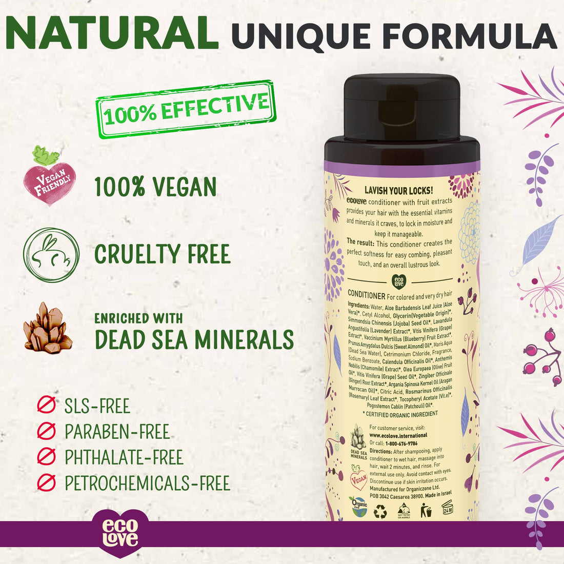 Purple : ecoLove Purple Collection Conditioner for colored and very dry hair - Blueberry, Grape & Lavender. 100% VEGAN (17.6 Oz)